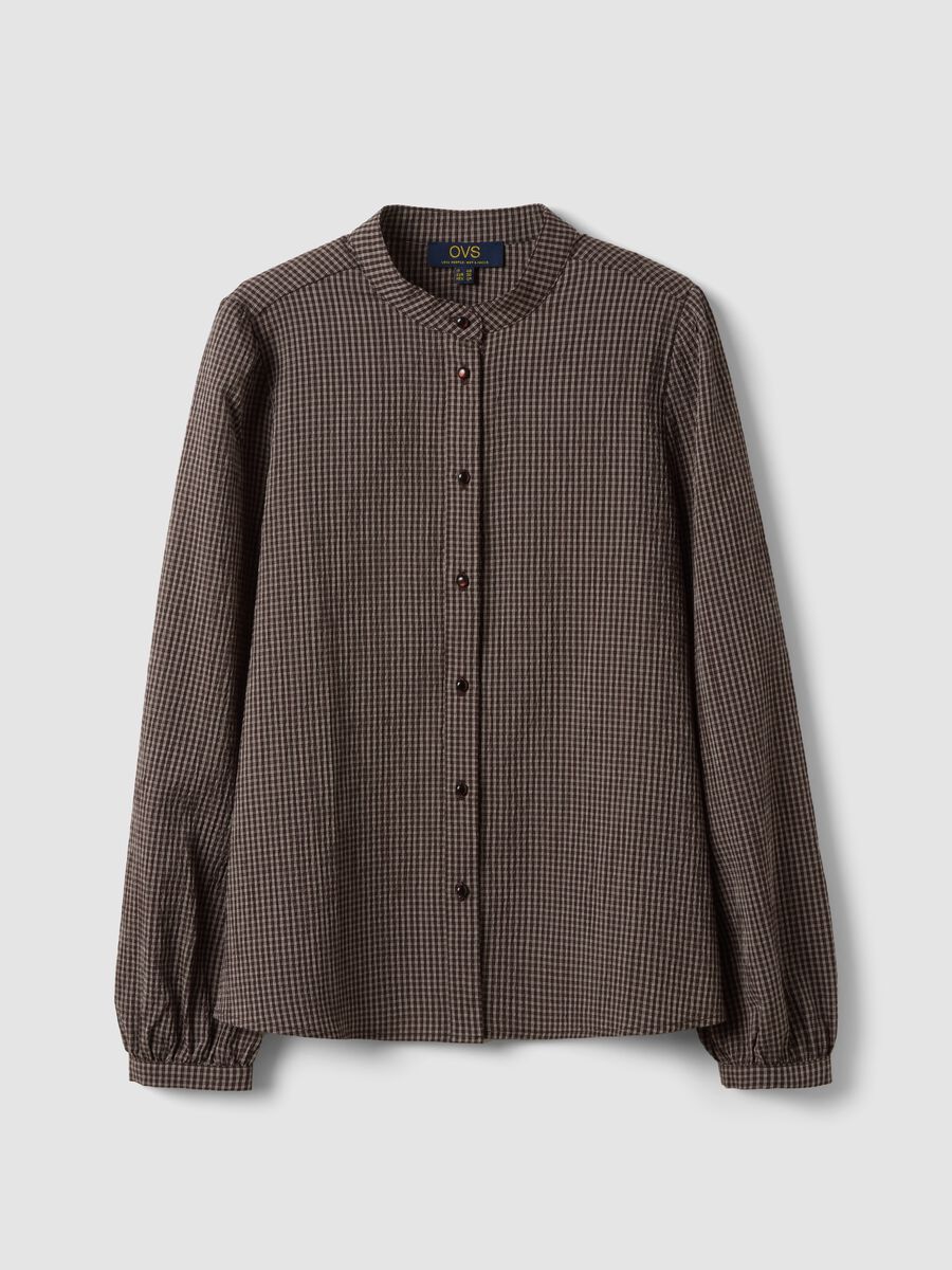 Brown stretch viscose shirt with Mandarin collar_4