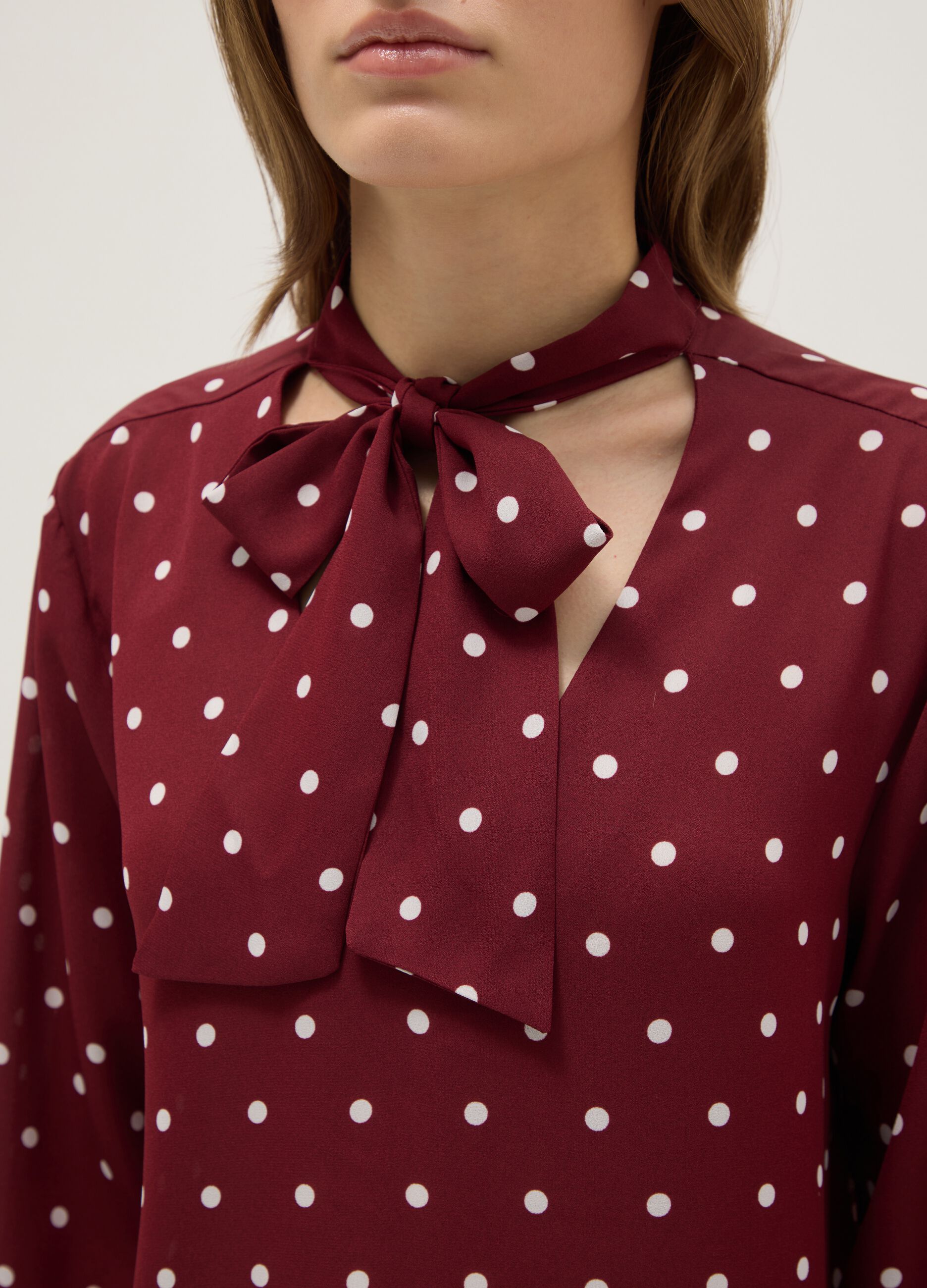 Crepe Burgundy Polka Dot Shirt