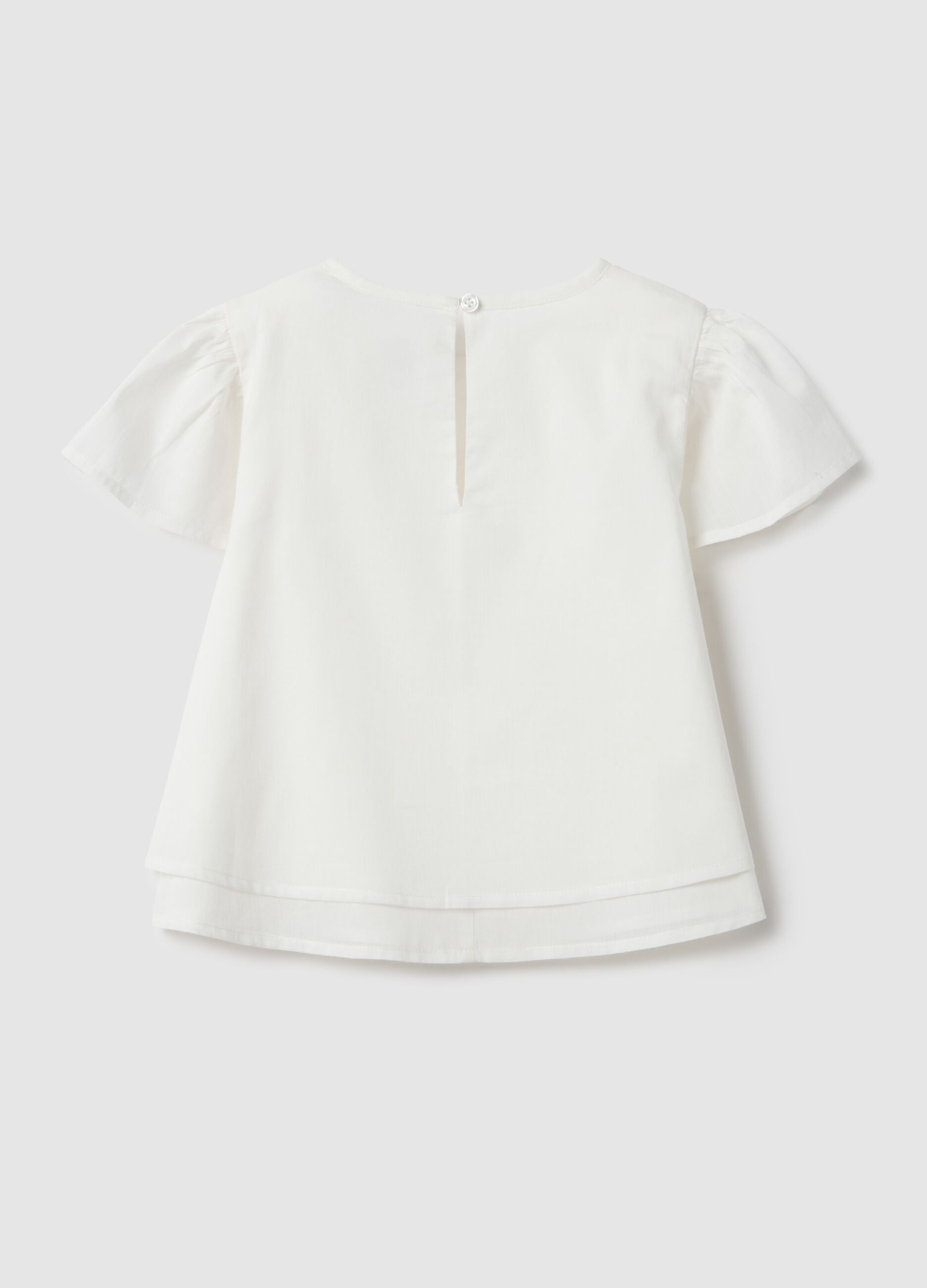 Girls' white pure cotton blouse regular fit with embroidery