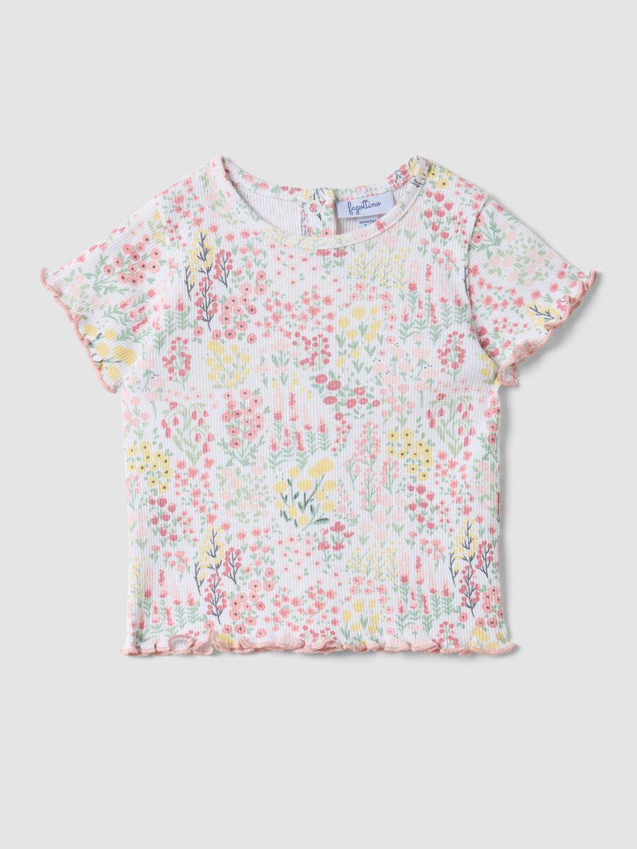 Multicolour pure cotton baby girl T-shirt with floral pattern_0