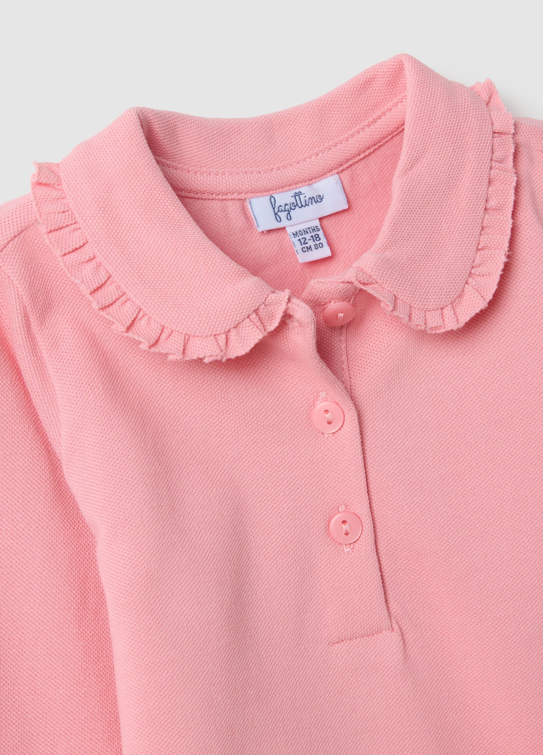 Girl's pink pure cotton polo with regular fit and ruched details