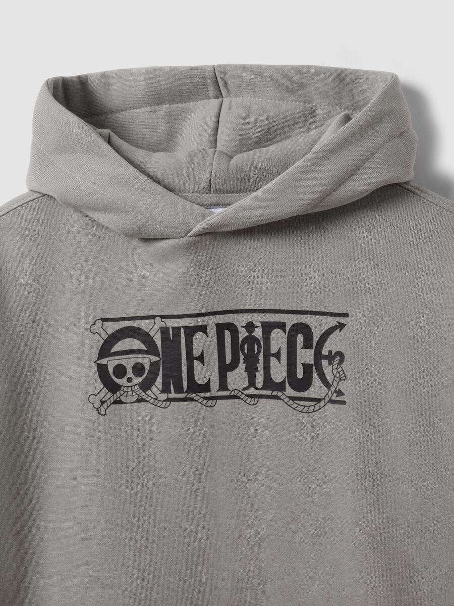 Grey hooded sweatshirt in cotton blend with One Piece print, oversized fit_2
