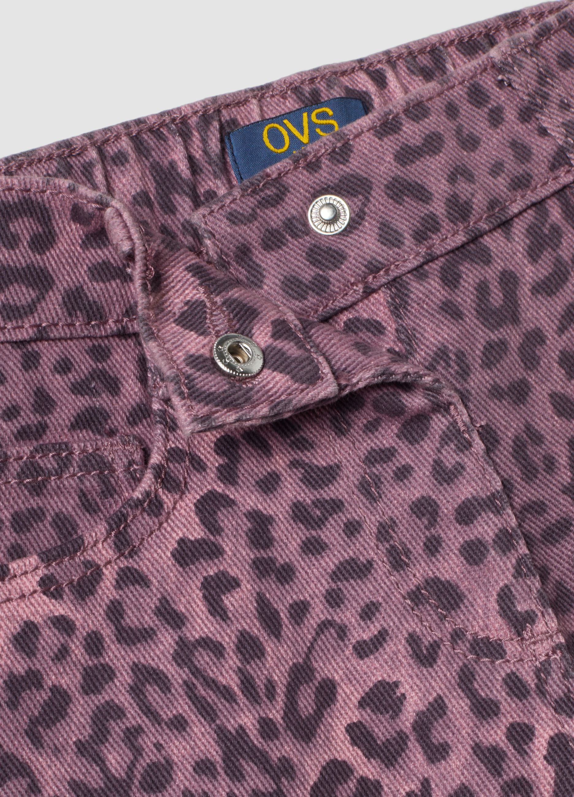 Purple wide-leg pure cotton trousers with animal print for girls