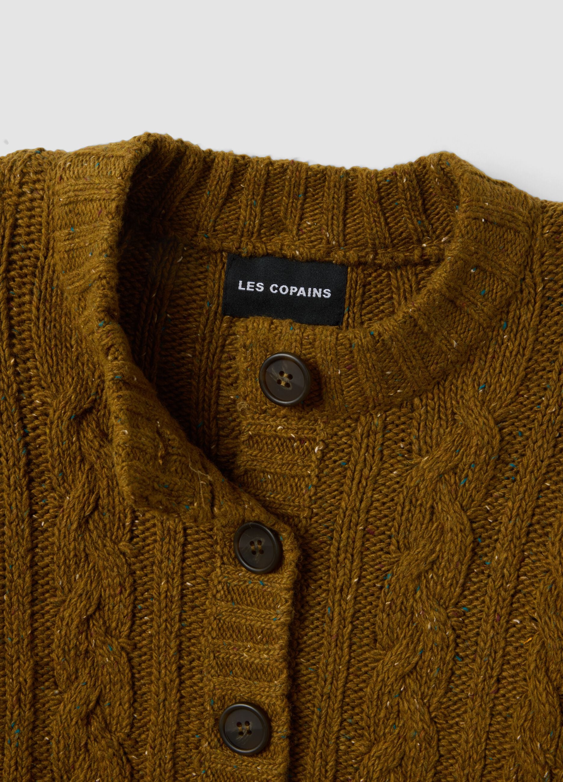 Brown cable-knit stretch wool cardigan