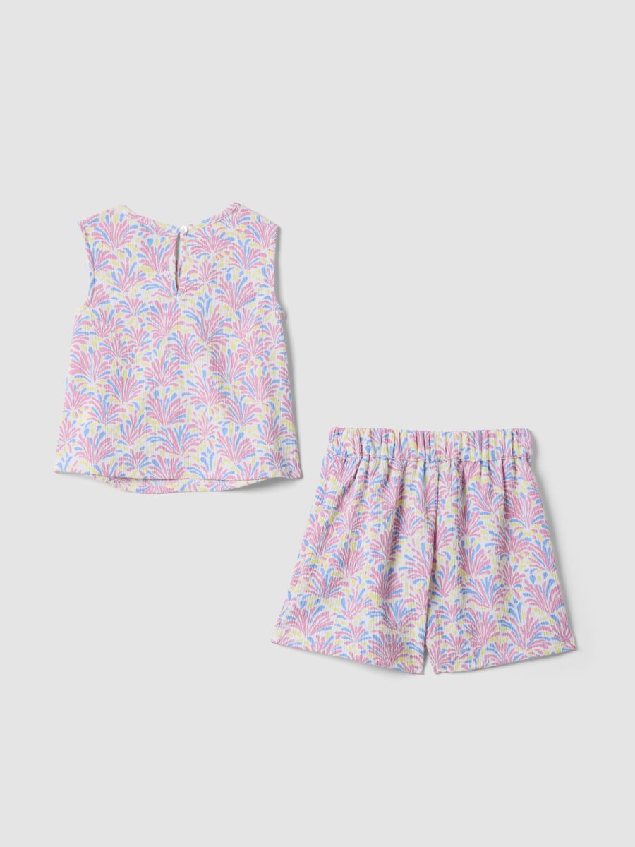 Pink stretch-fabric set with top and shorts for girls_1