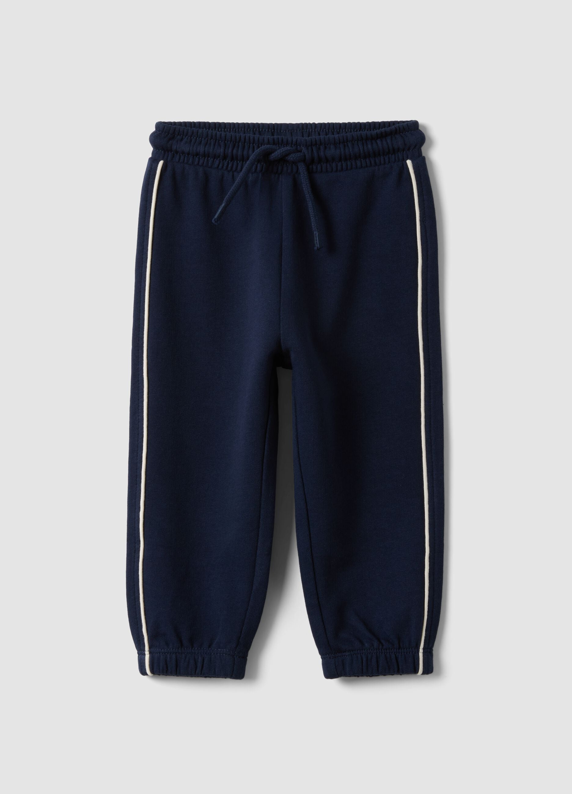 Blue organic cotton jogger trousers with drawstring for baby boy