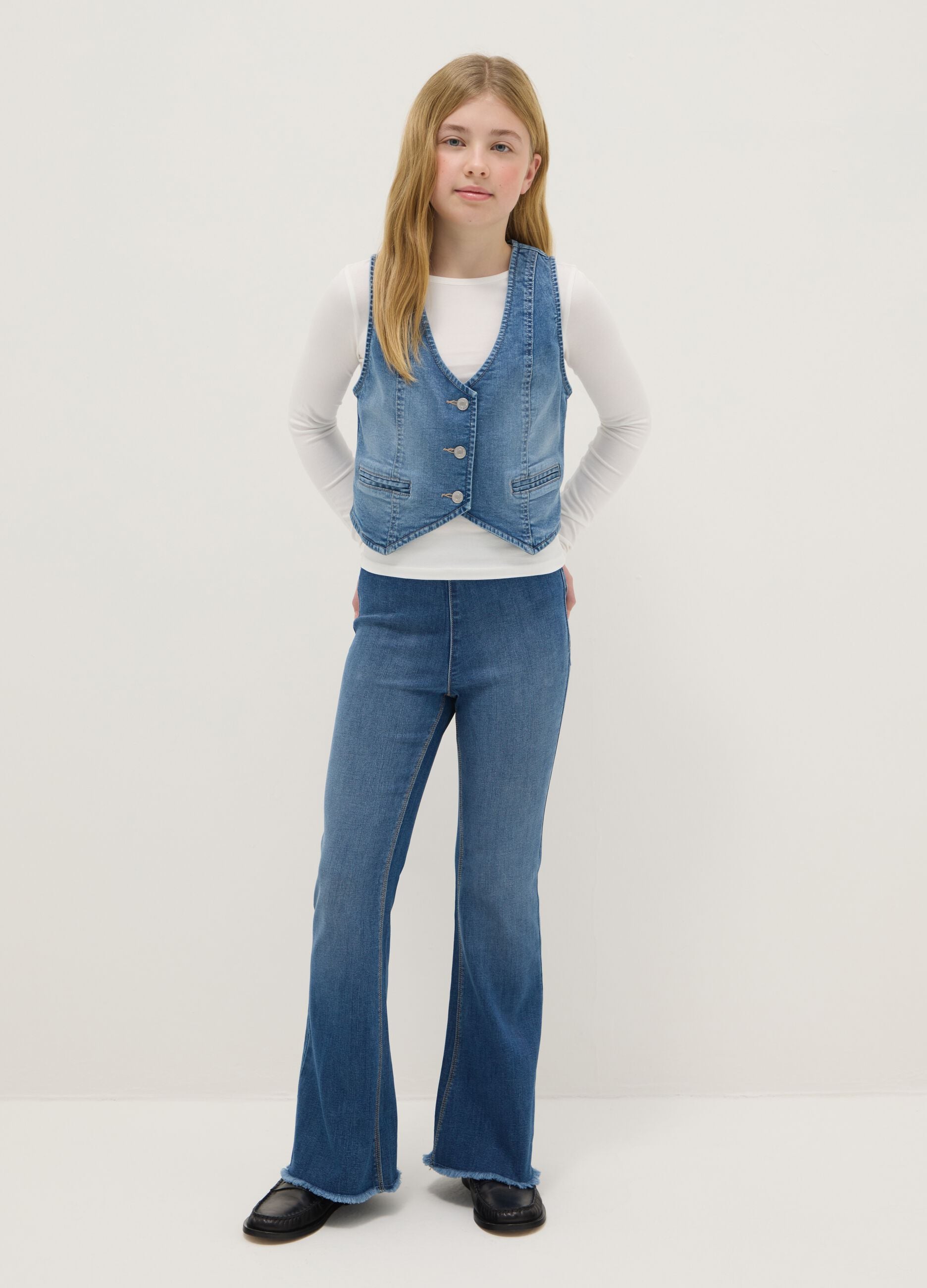Girls' Blue Stretch Cotton Flare Fit Jeggings