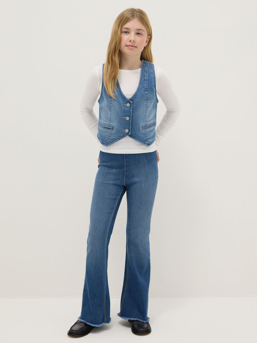 Girls' Blue Stretch Cotton Flare Fit Jeggings_0