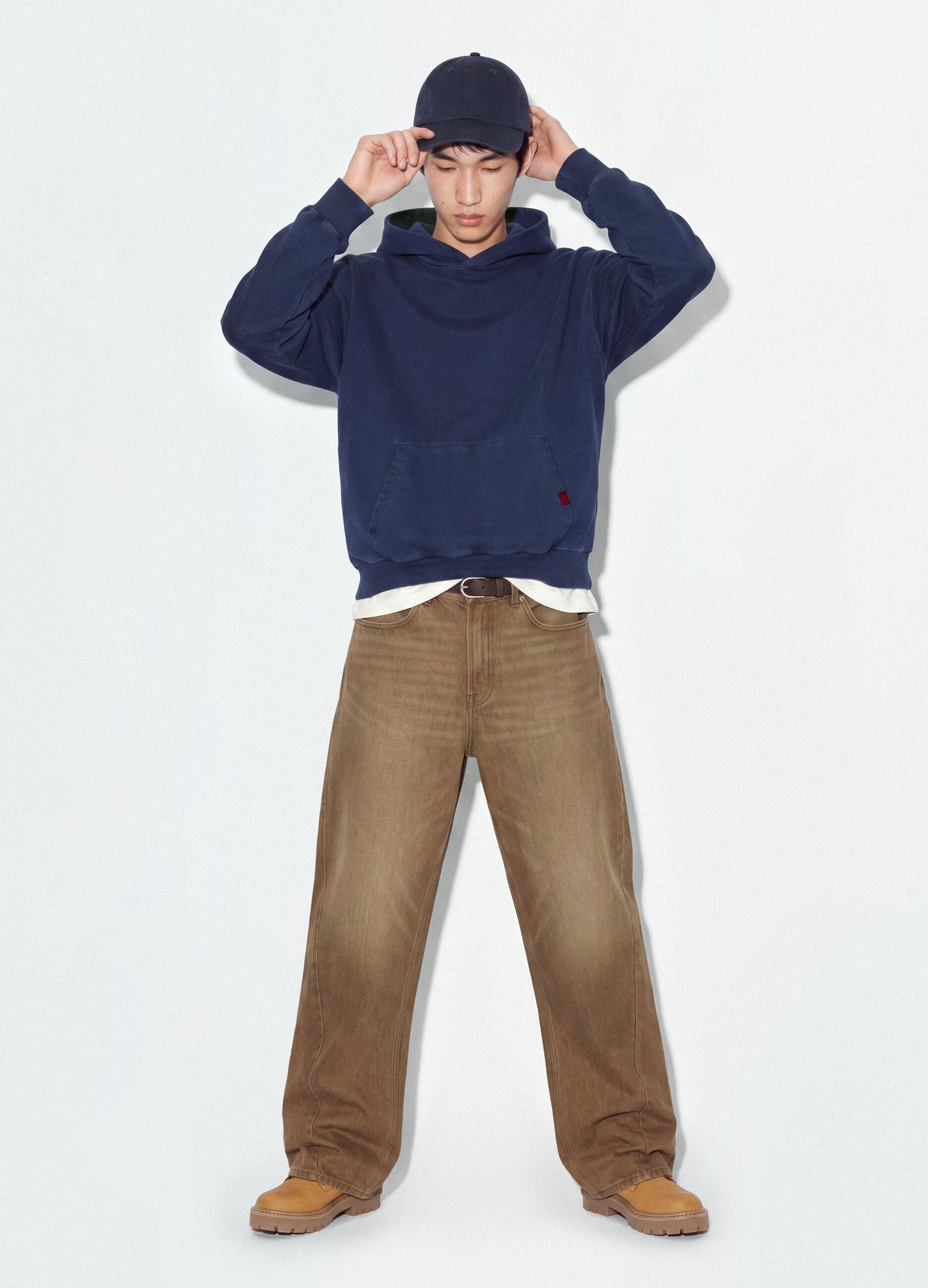 Brown pure cotton barrel-fit jeans