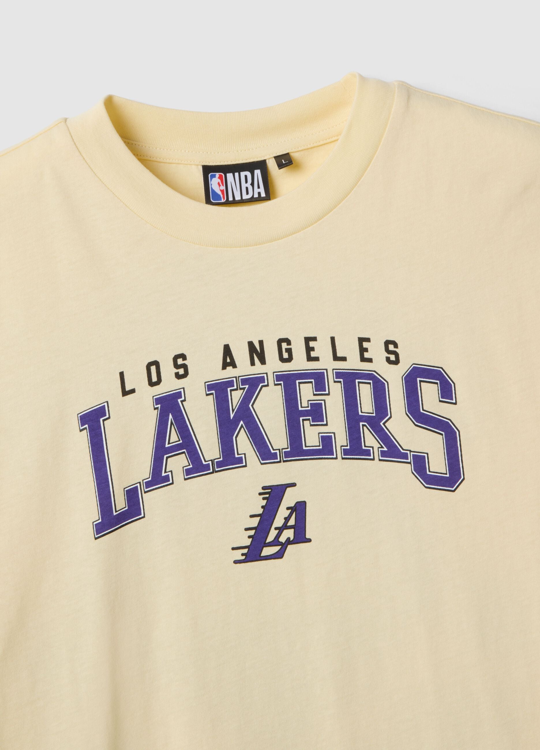Yellow pure cotton regular fit T-shirt with Lakers print