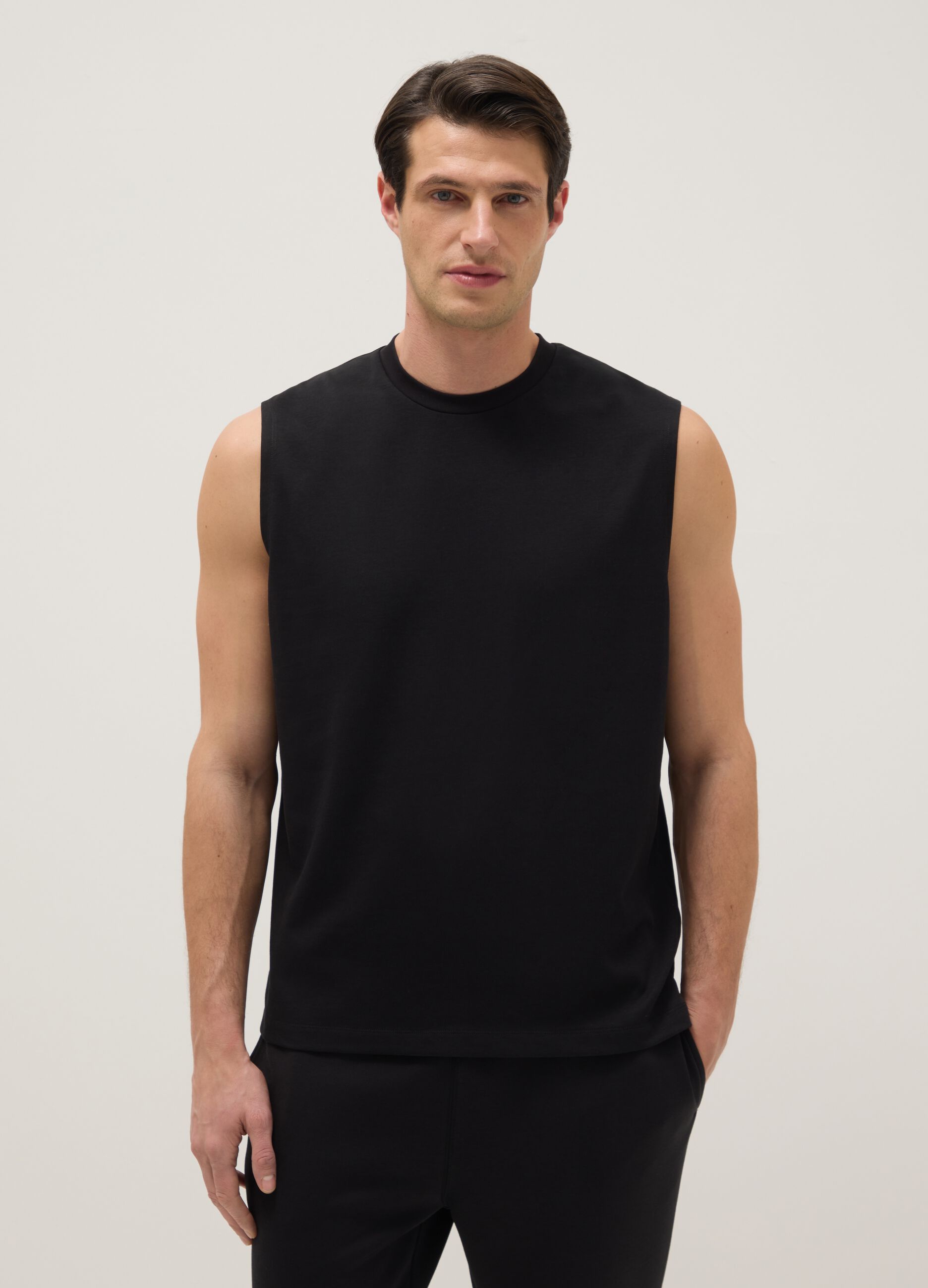 Black cotton blend vest regular fit