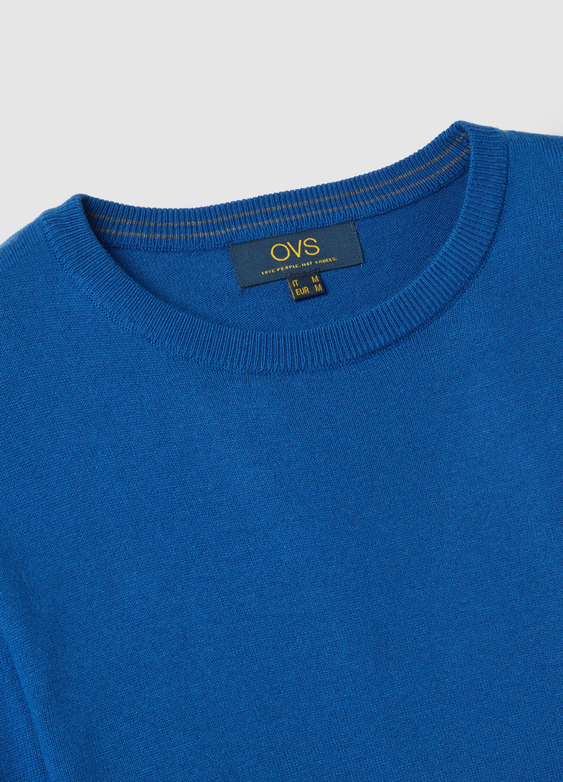 Blue crew neck pullover in cotton blend regular fit