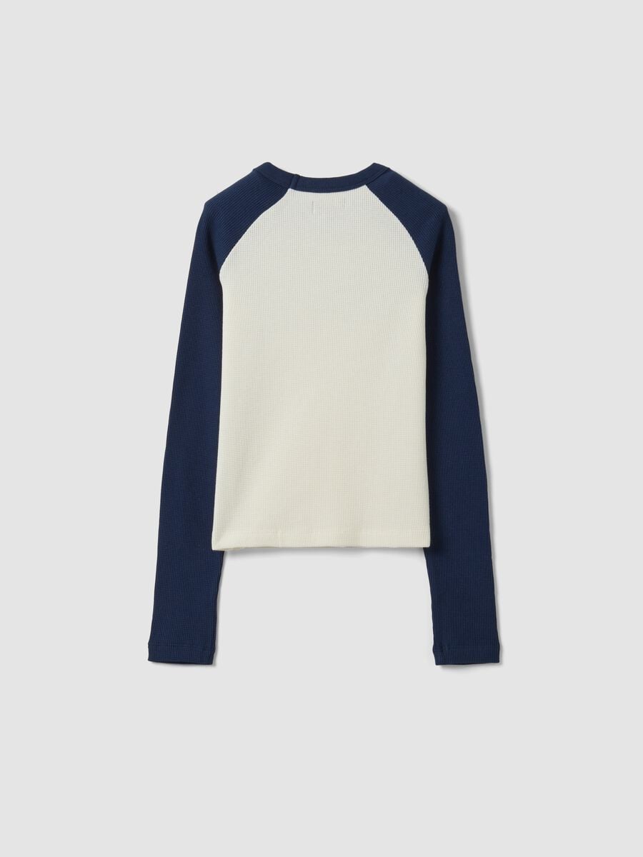 Blue stretch cotton T-shirt with contrast sleeves for girls_6