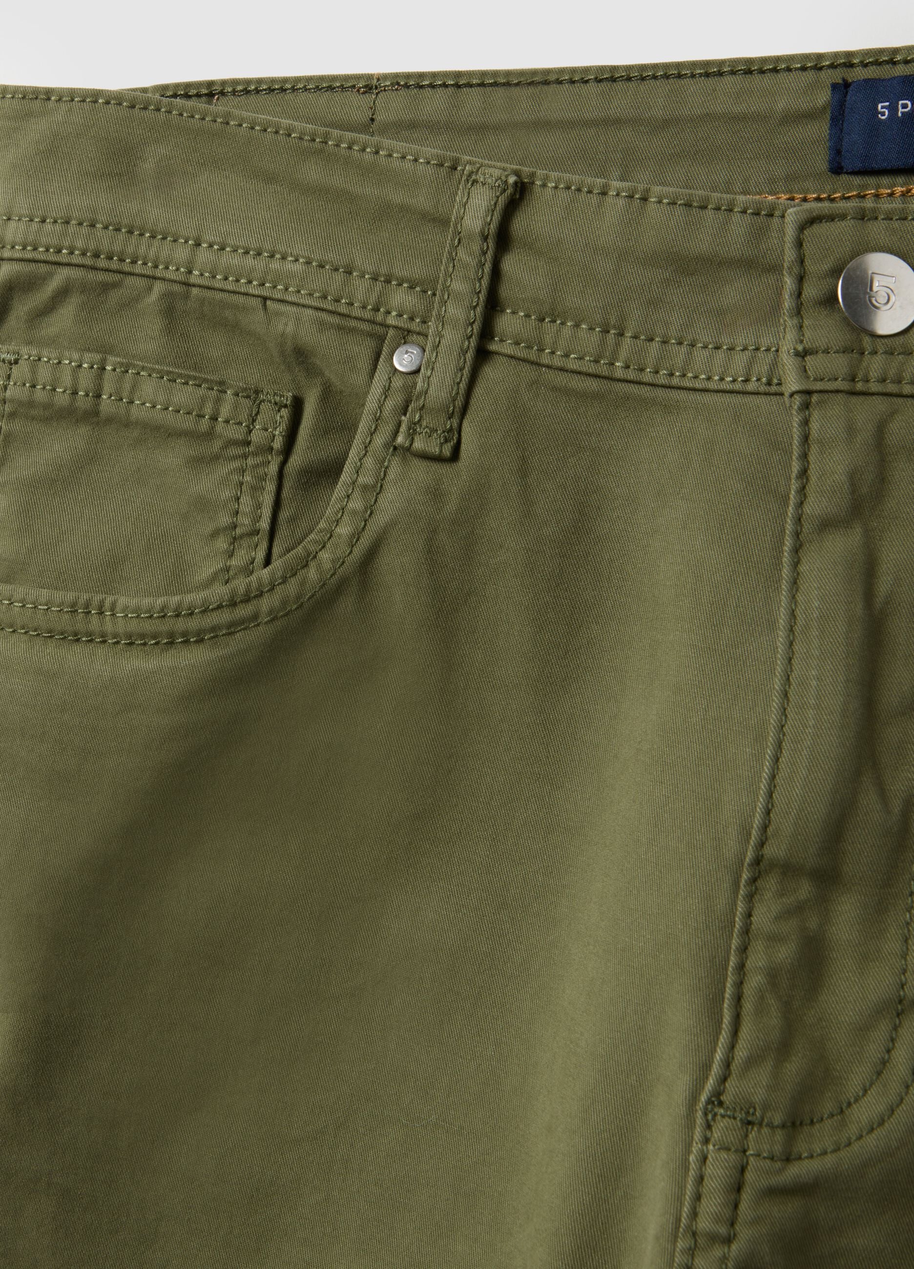 Slim Fit Stretch Cotton Green Trousers