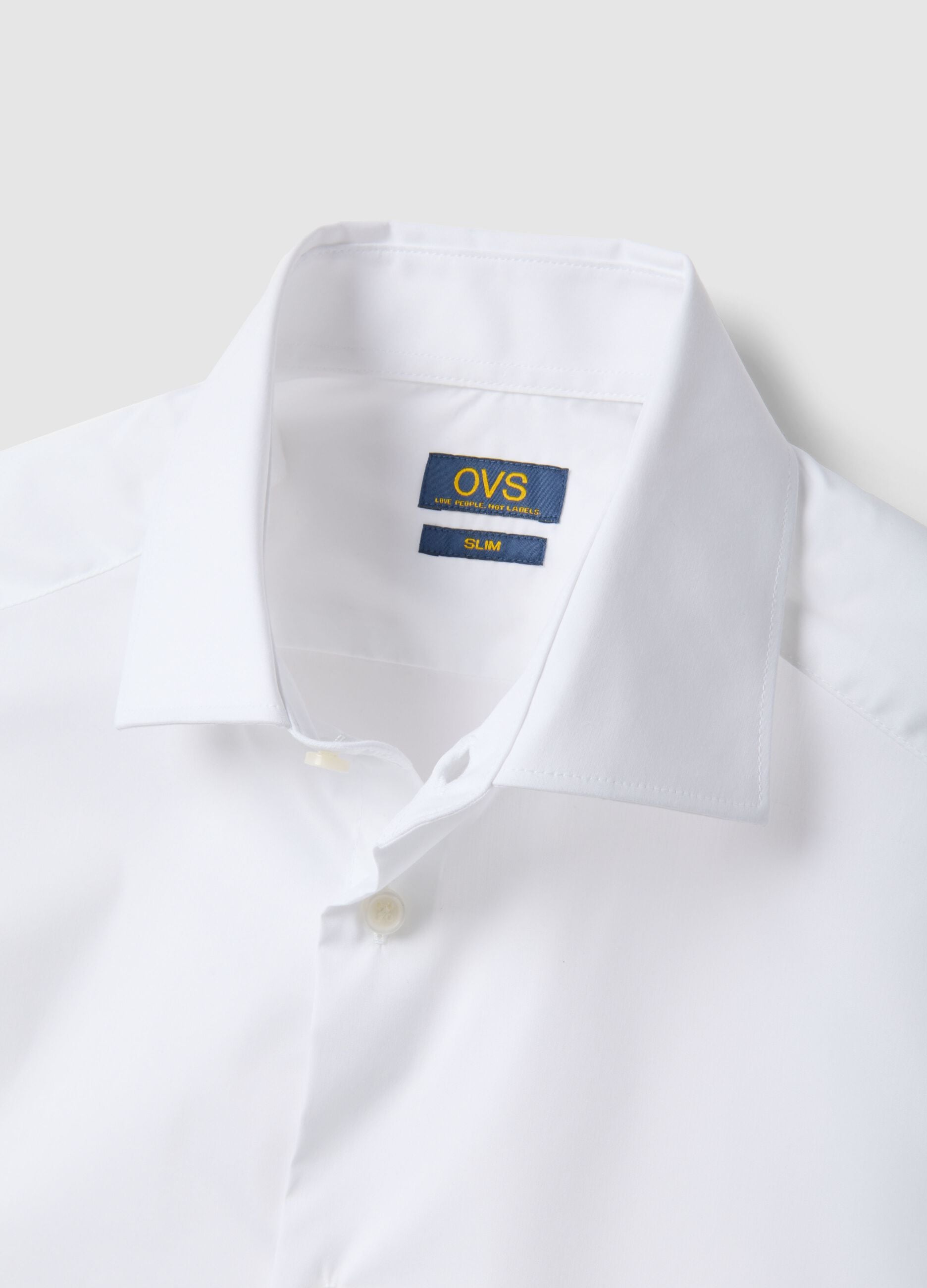 White stretch cotton slim fit shirt with classic collar