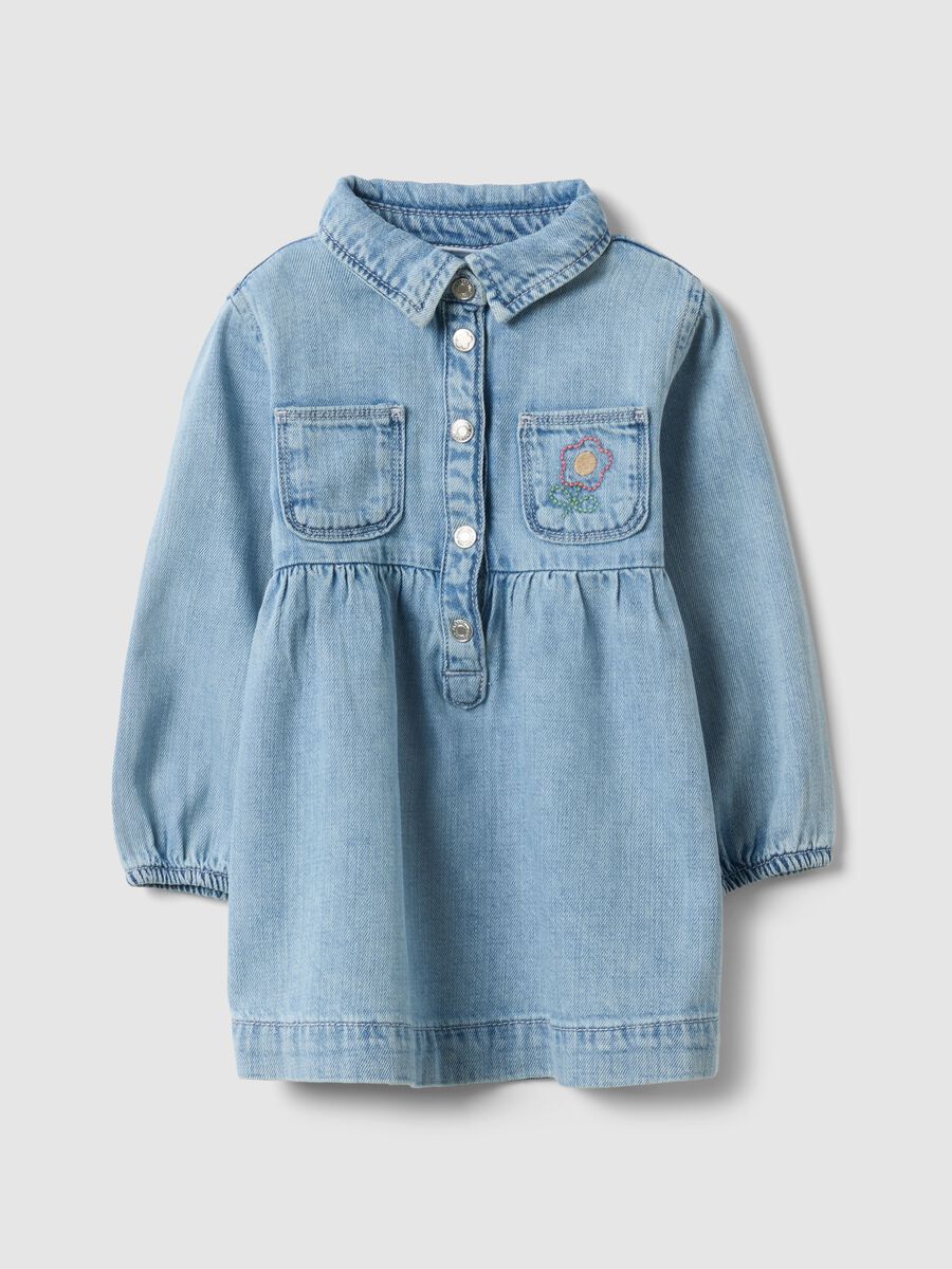 Blue regular fit girl's cotton blend dress with collar_0