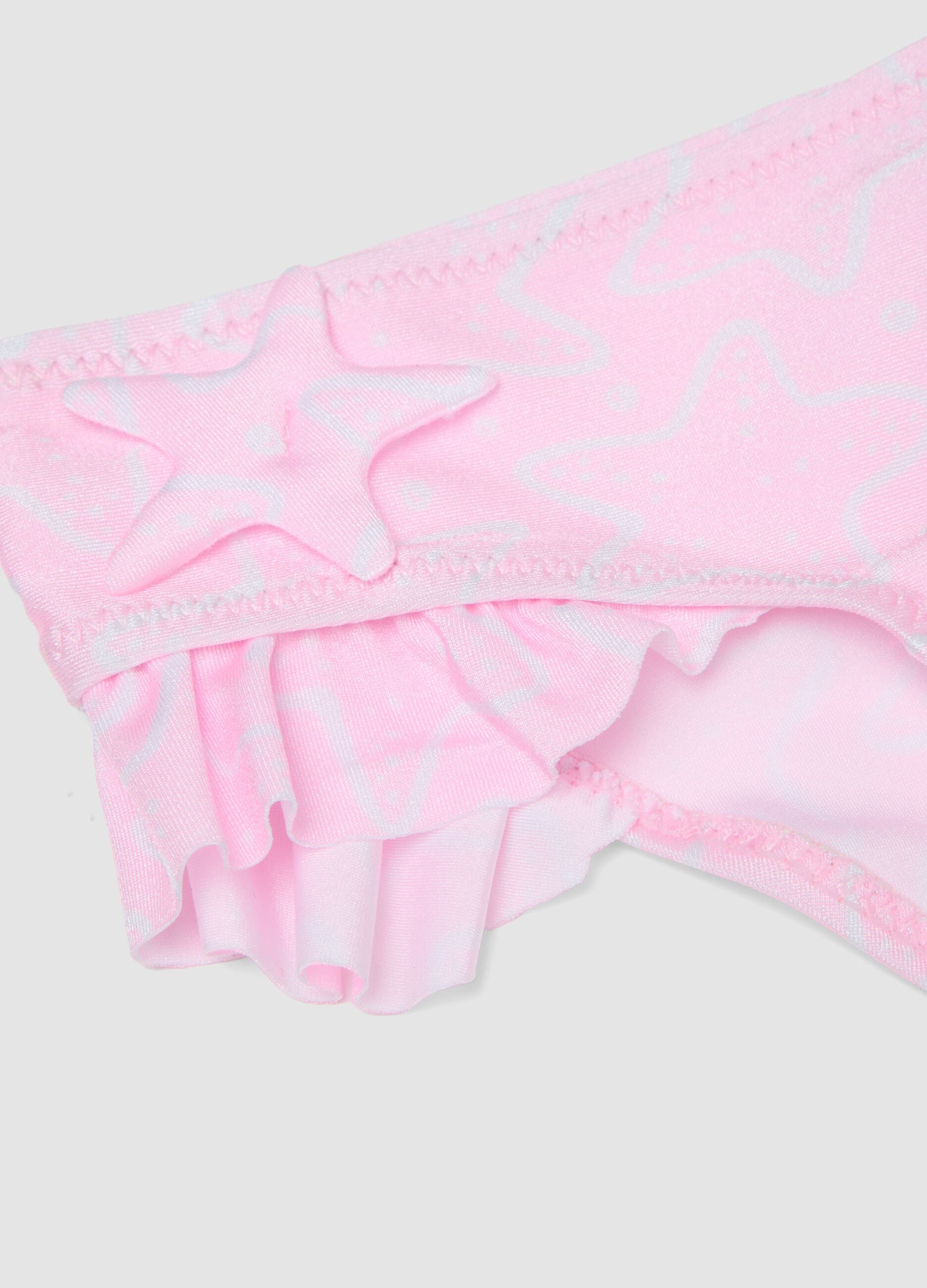 Pink baby swim briefs in stretch fabric with ruffles