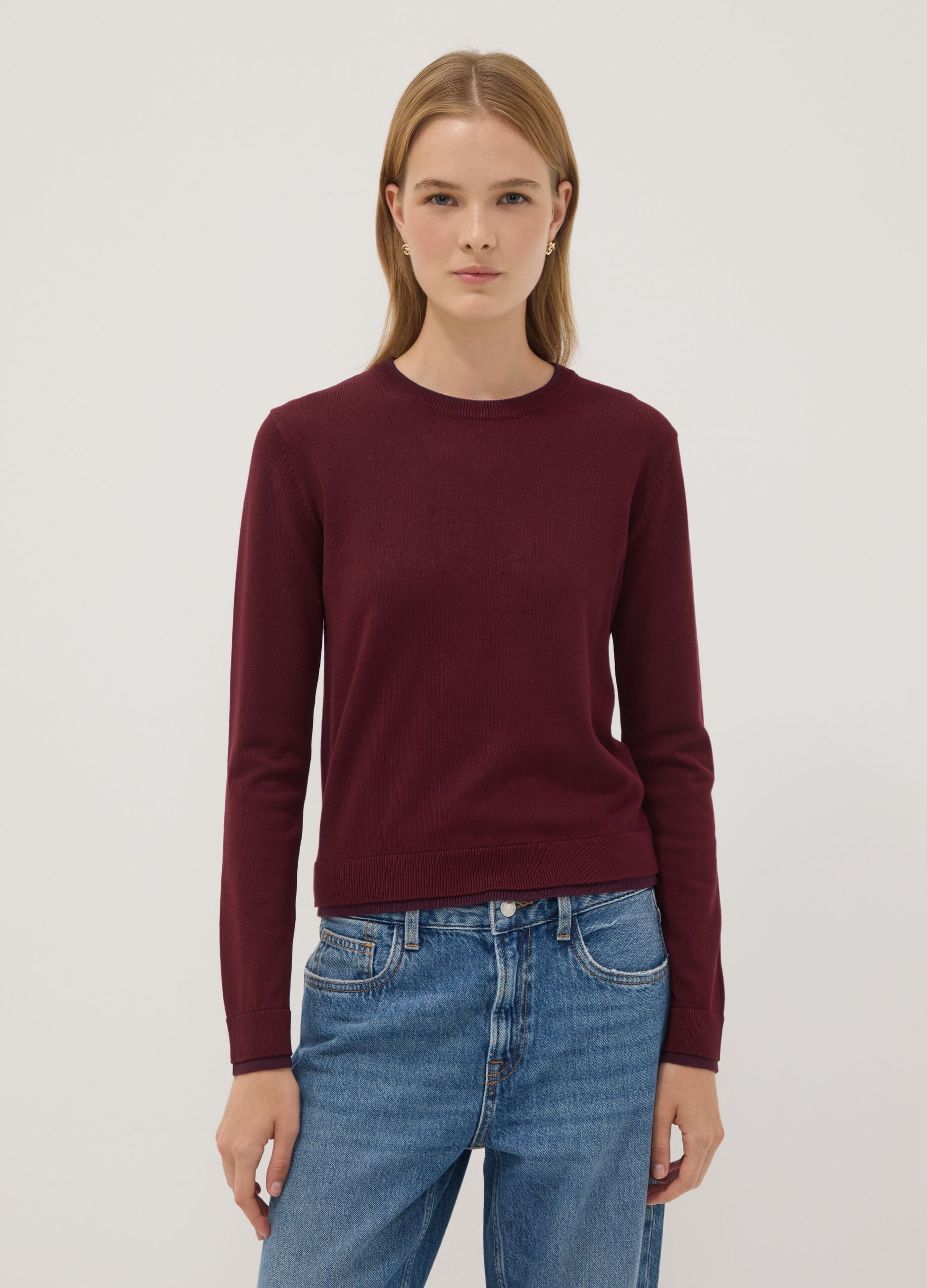 Red long-sleeve viscose-blend top