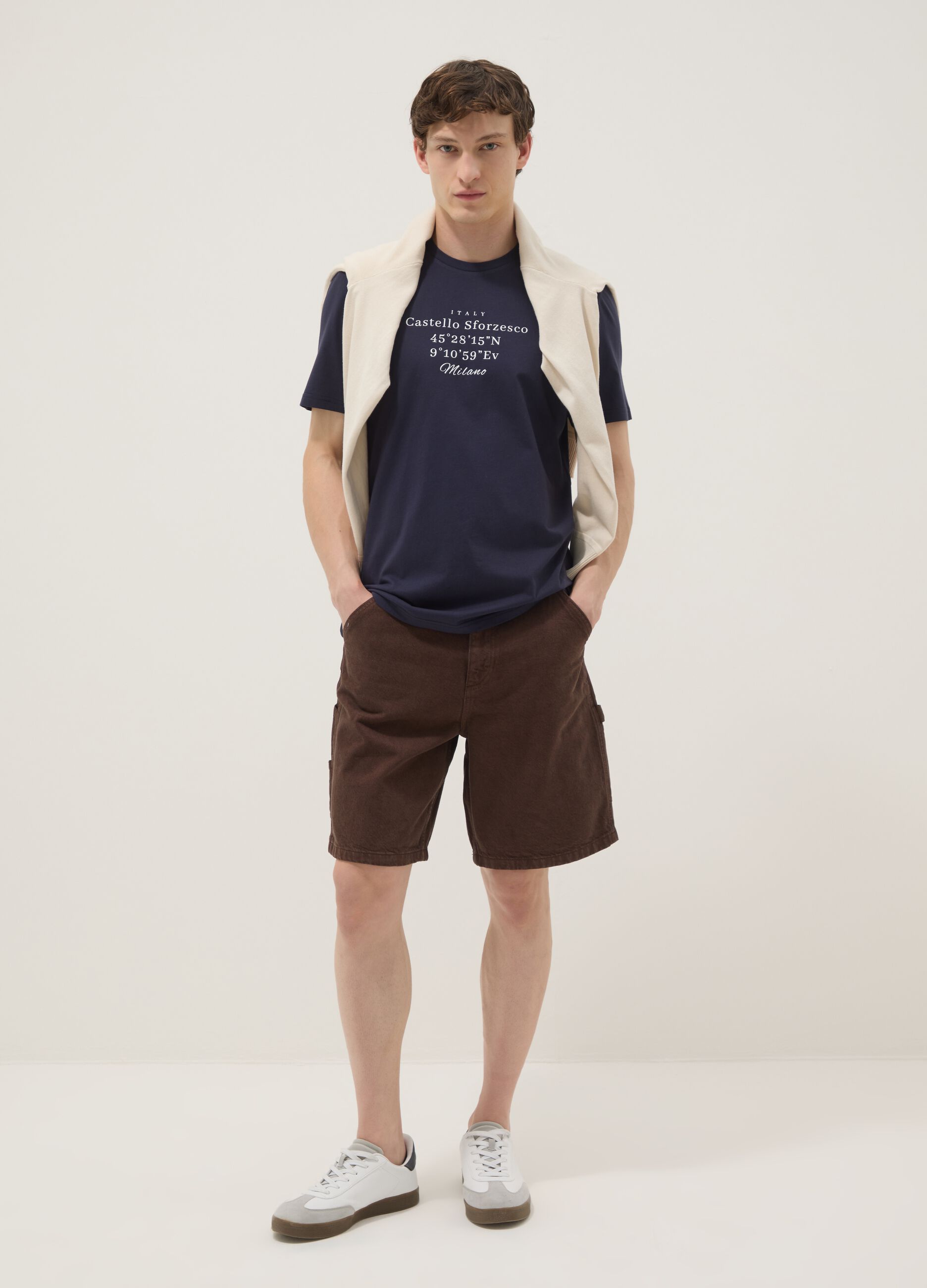 Blue short-sleeve pure cotton regular-fit T-shirt