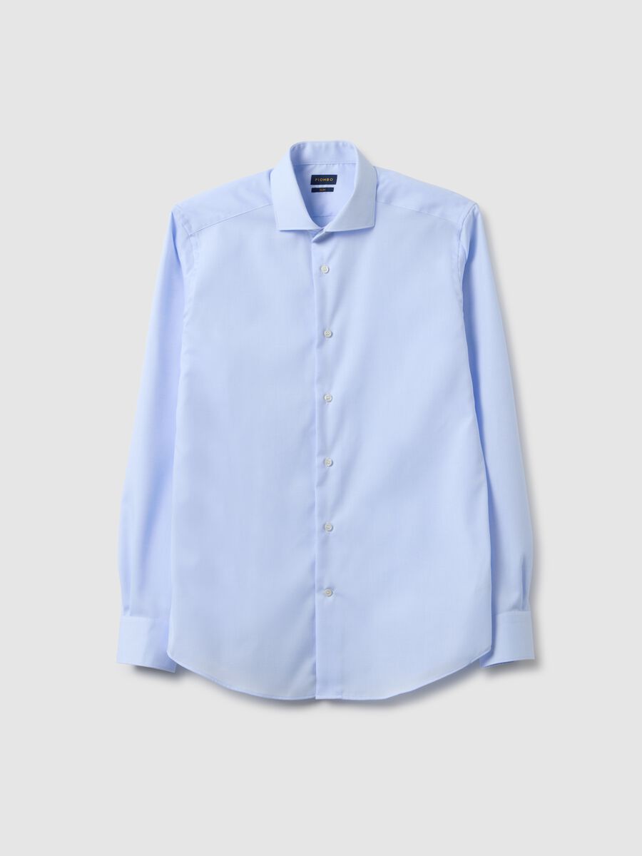 Camicia in puro cotone azzurra slim fit no iron_4