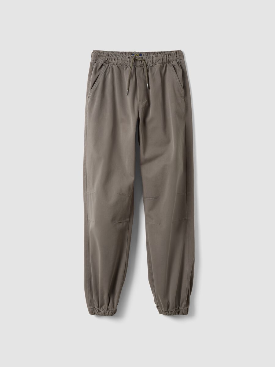 Grey stretch cotton joggers with elasticated cuffs, comfort fit_0