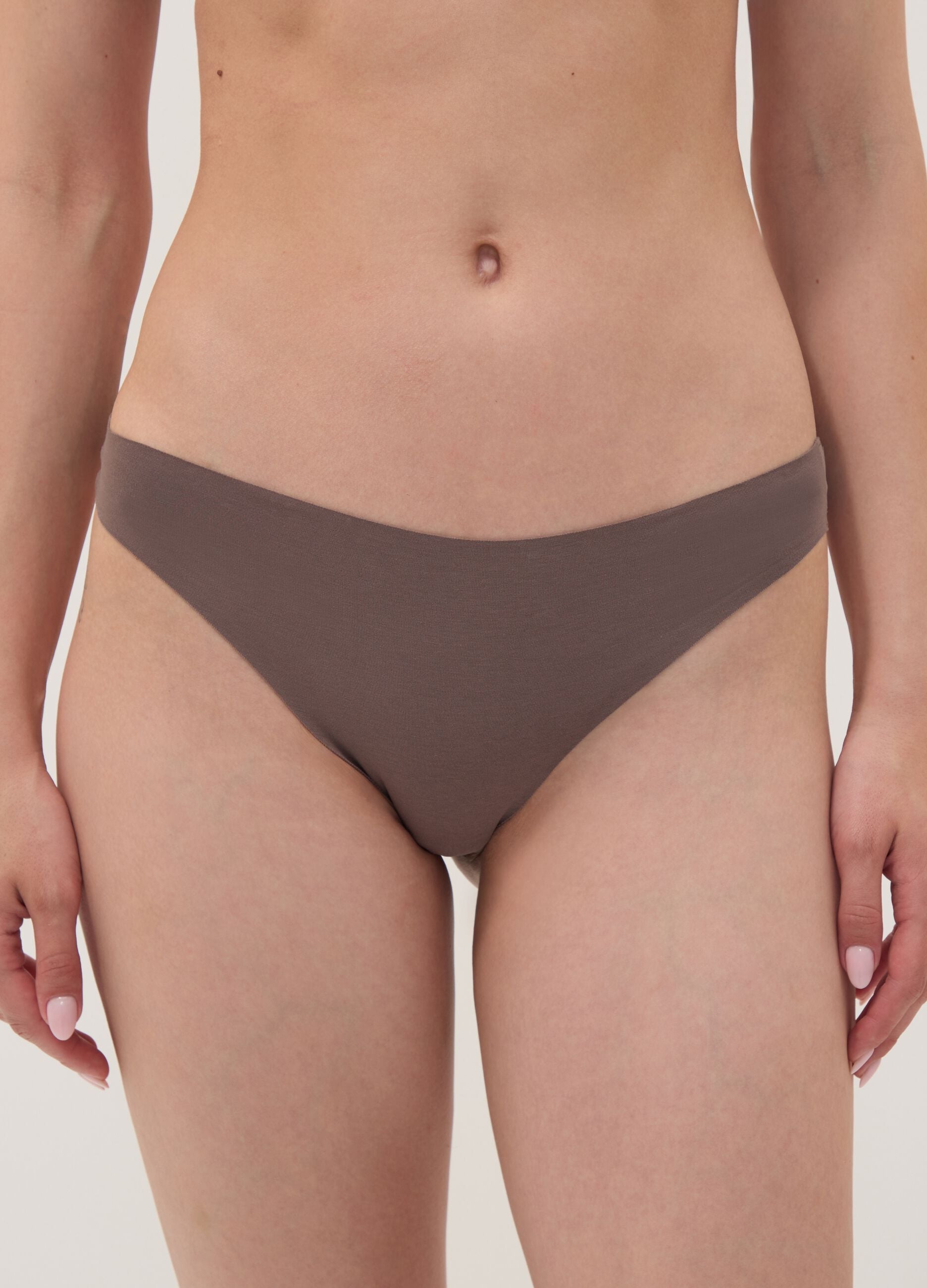 Brown organic stretch-cotton Brazilian knickers