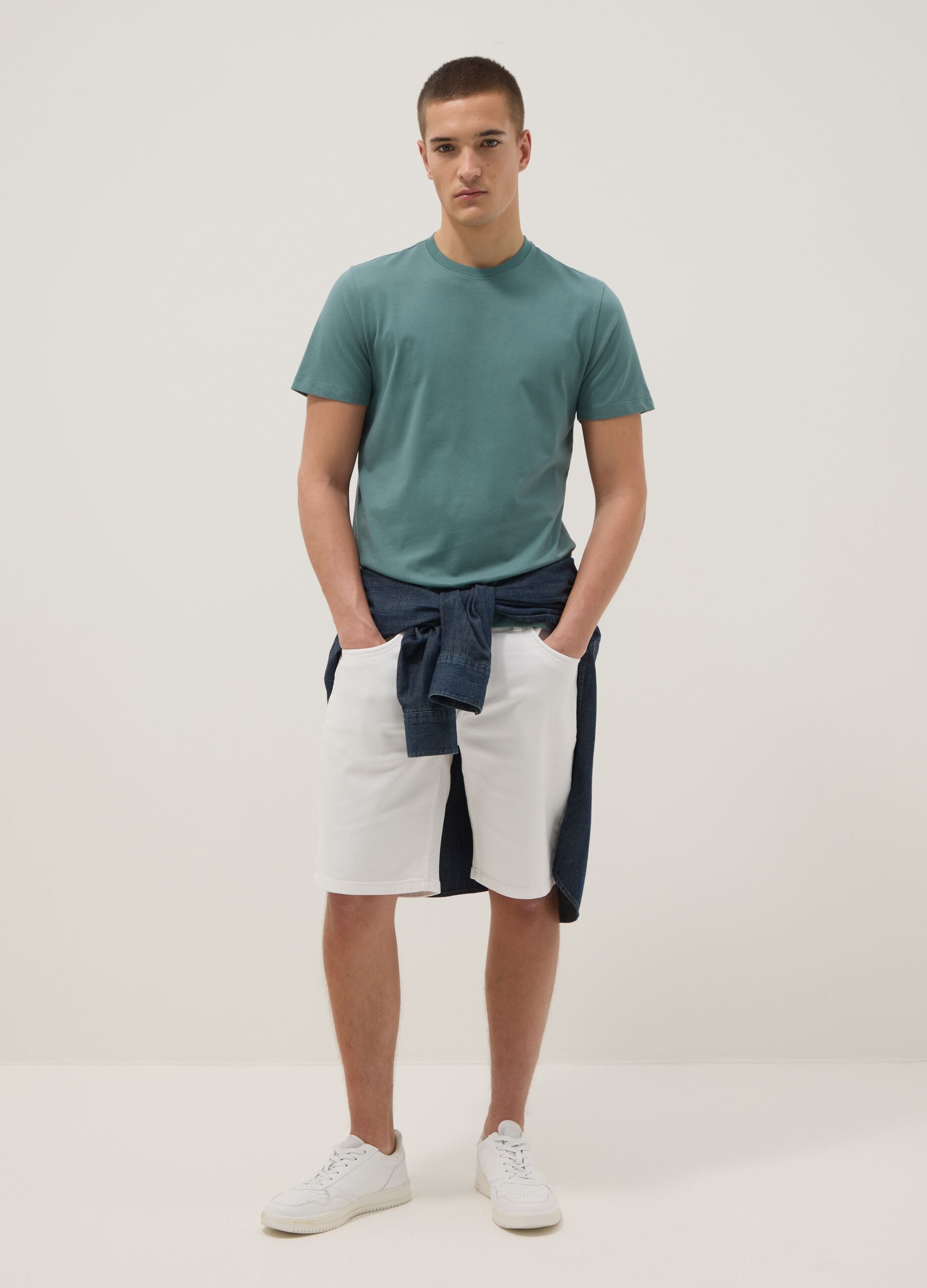 Green pure cotton short sleeve T-shirt, regular fit