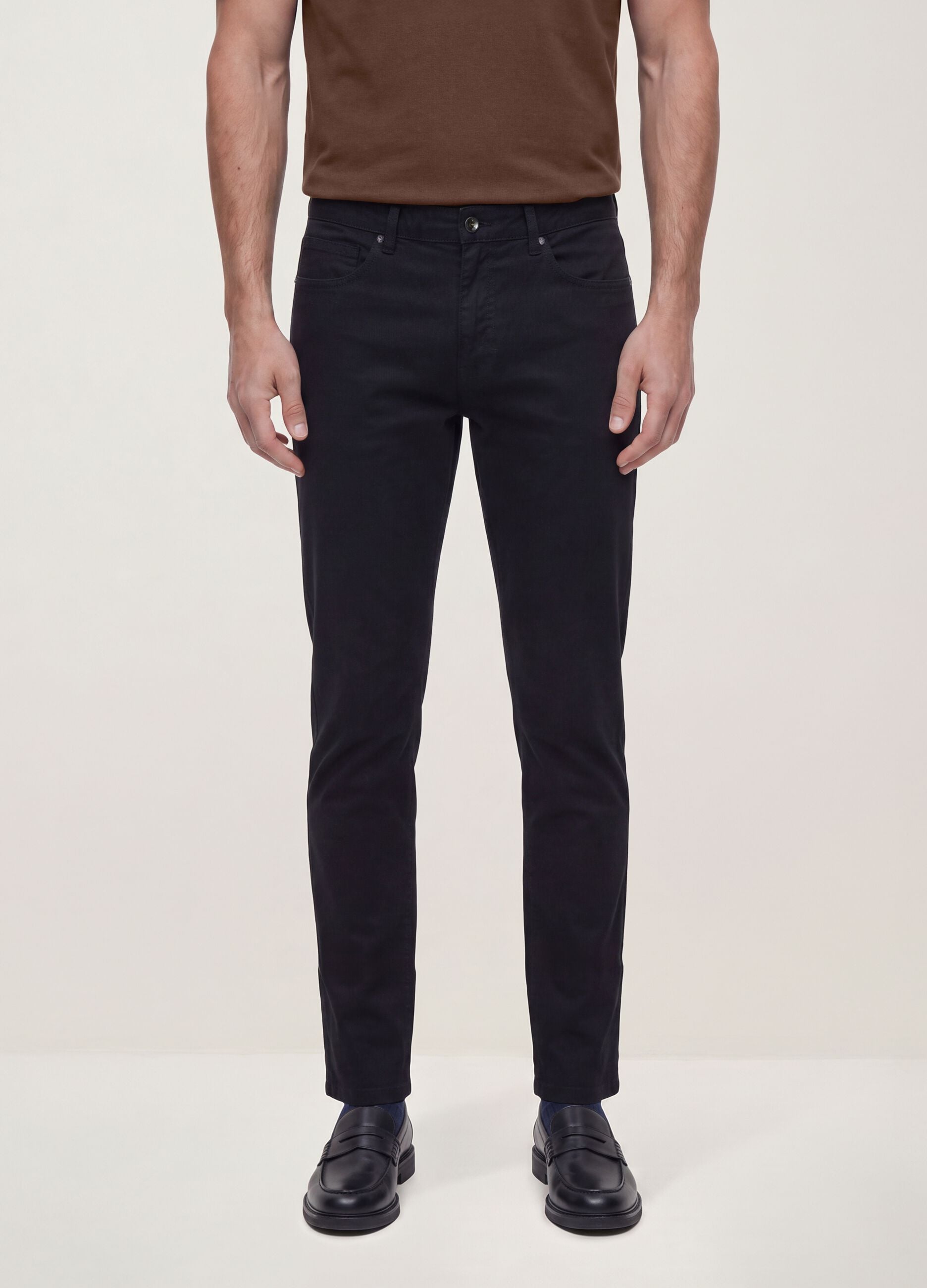 Black slim-fit stretch cotton twill trousers