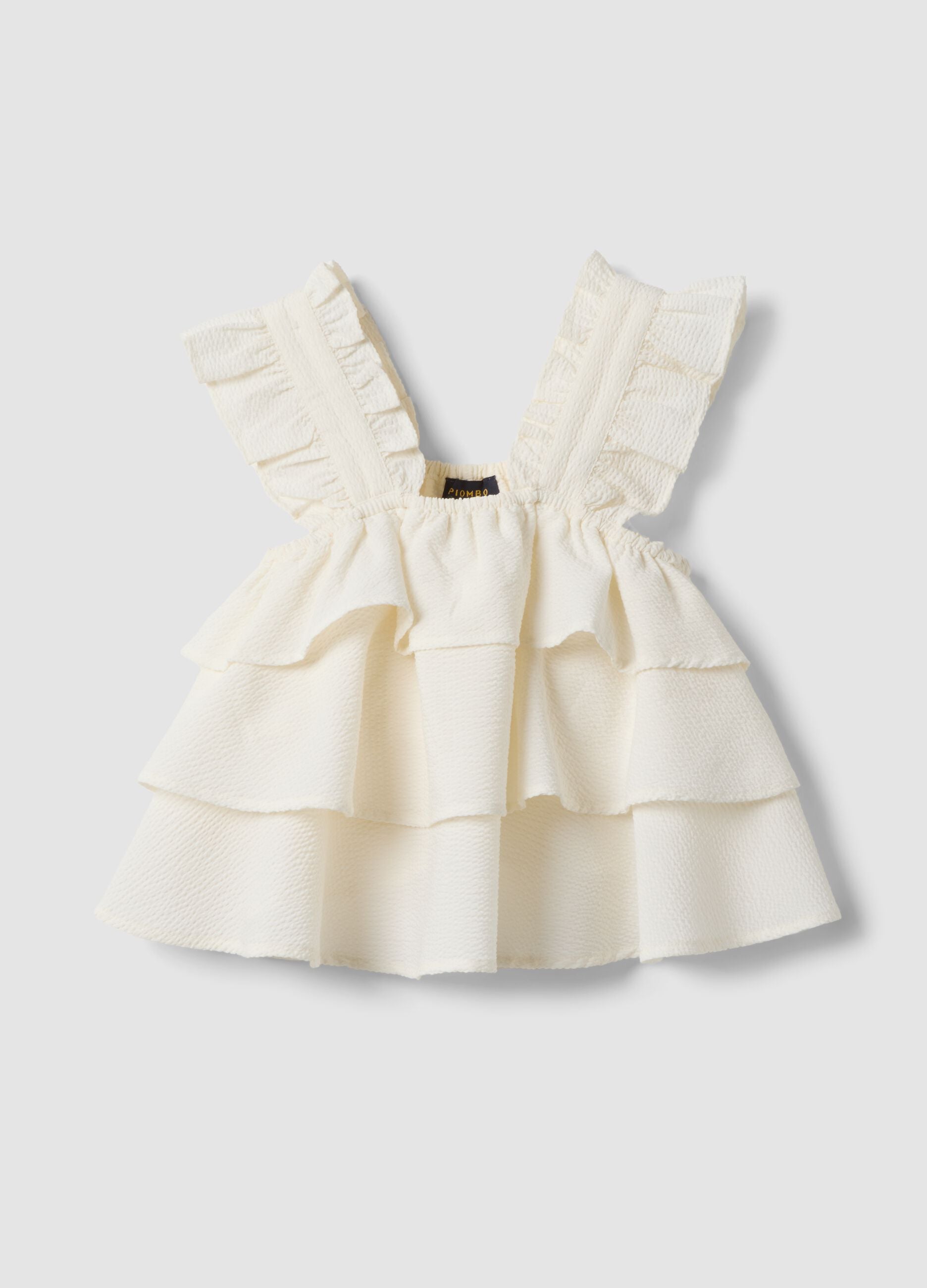 Girls' white regular fit top with ruffles