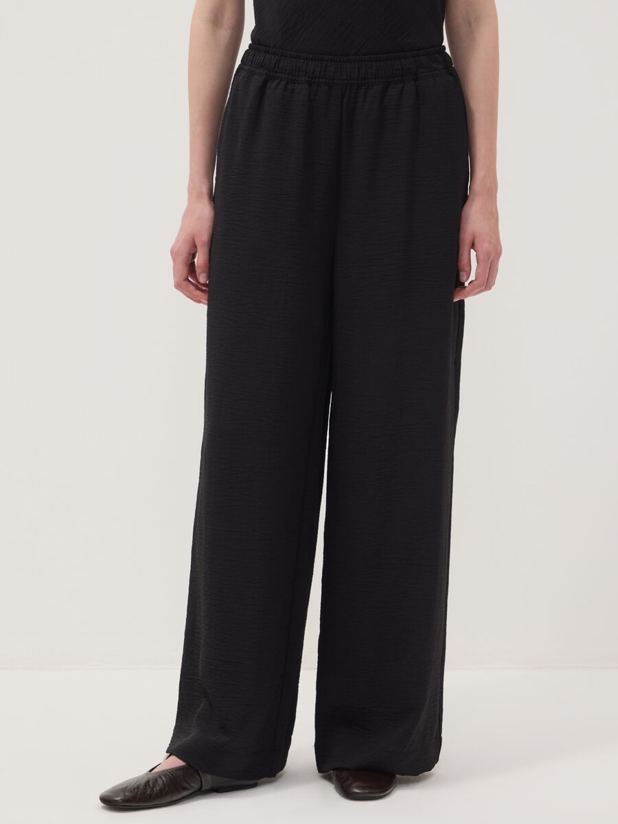 Black wide-leg trousers with elasticated waist_1