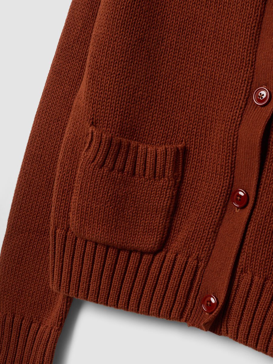 Red pure cotton cardigan with buttons, regular fit_5