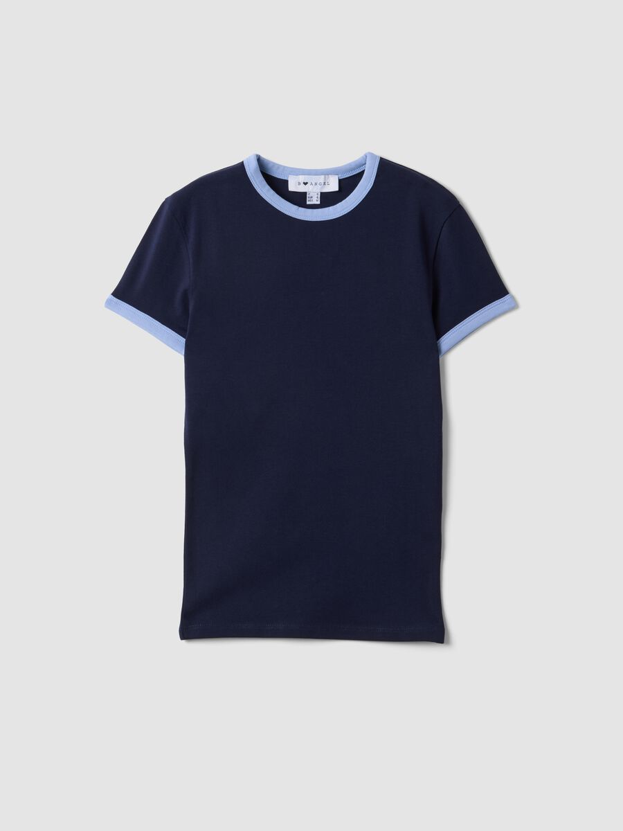 Blue stretch-cotton fitted T-shirt with contrast trims_0