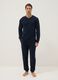 Blue long pyjama in pure cotton, regular fit with Henley collar_0