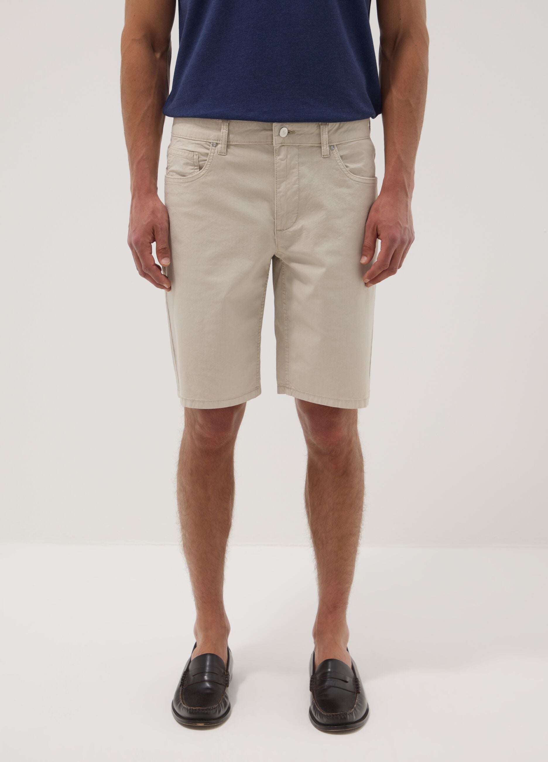 Grey regular-fit stretch cotton Bermuda shorts