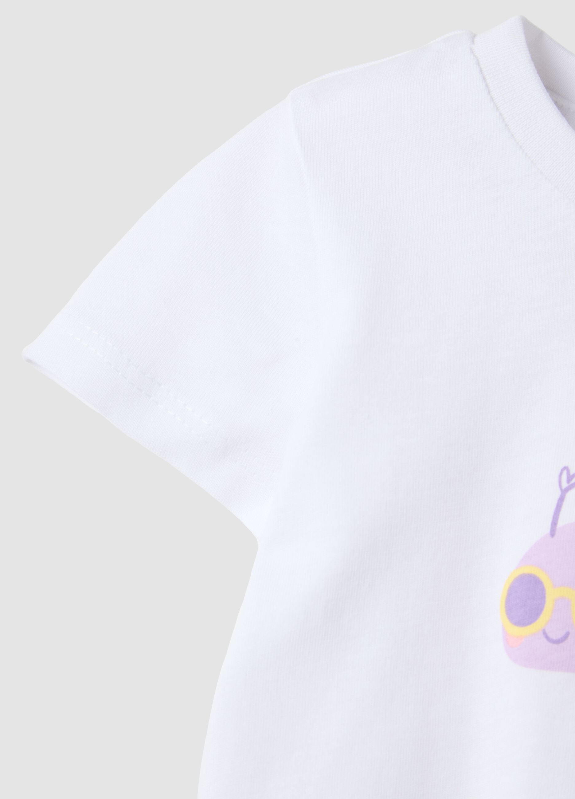 White pure cotton girl's T-shirt regular fit with print