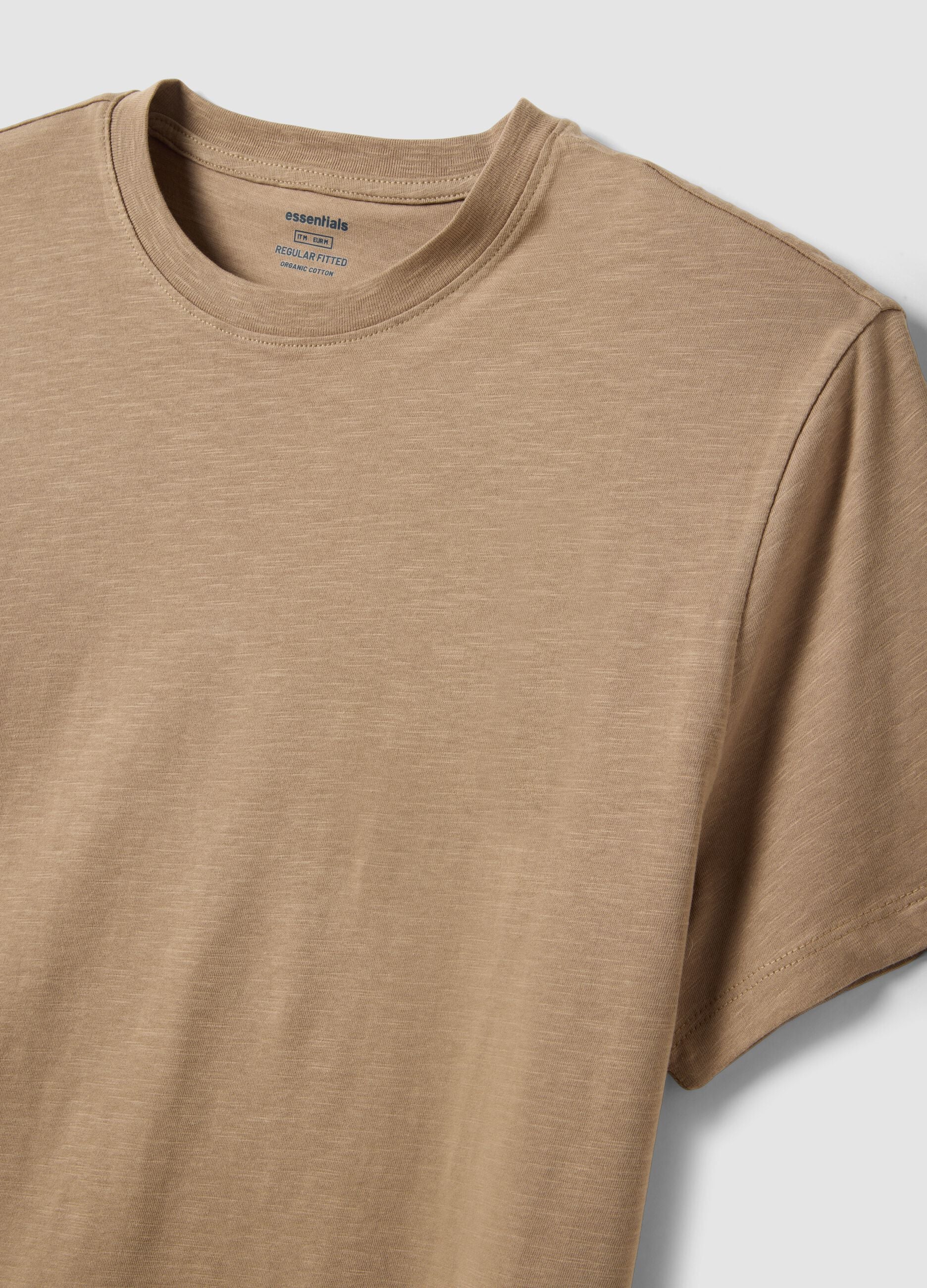 Beige short sleeve regular fit pure cotton t-shirt