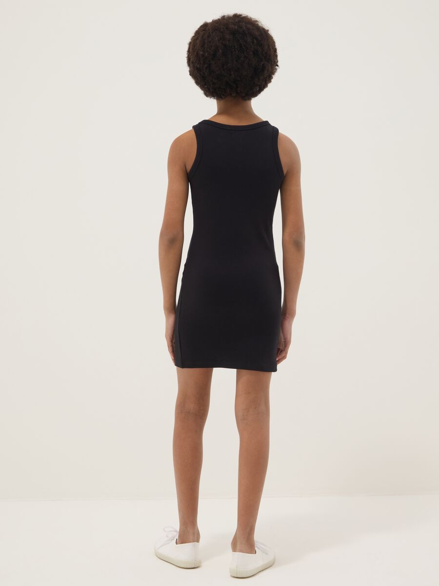 Girls&rsquo; sleeveless fitted black stretch cotton dress_1