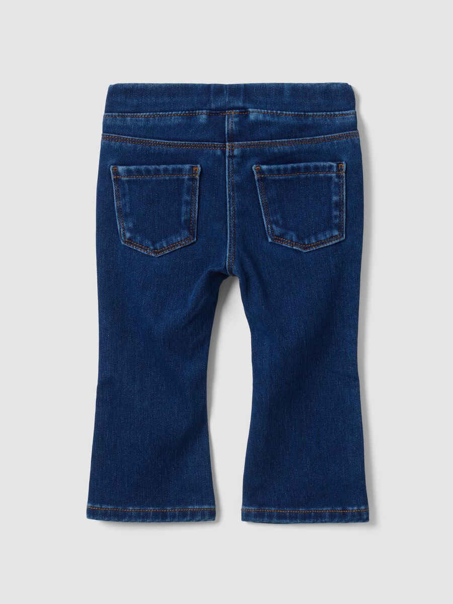Blue stretch cotton flare-fit jeggings for baby girl_1