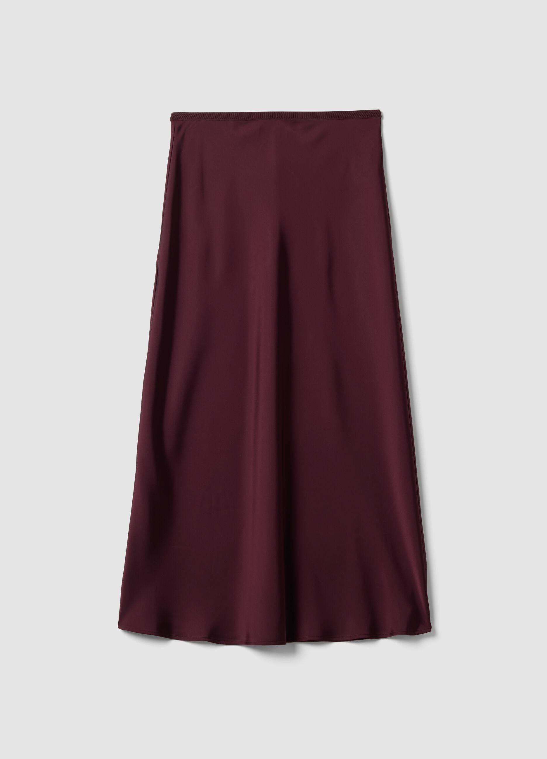 Red satin maxi skirt with elasticated waist