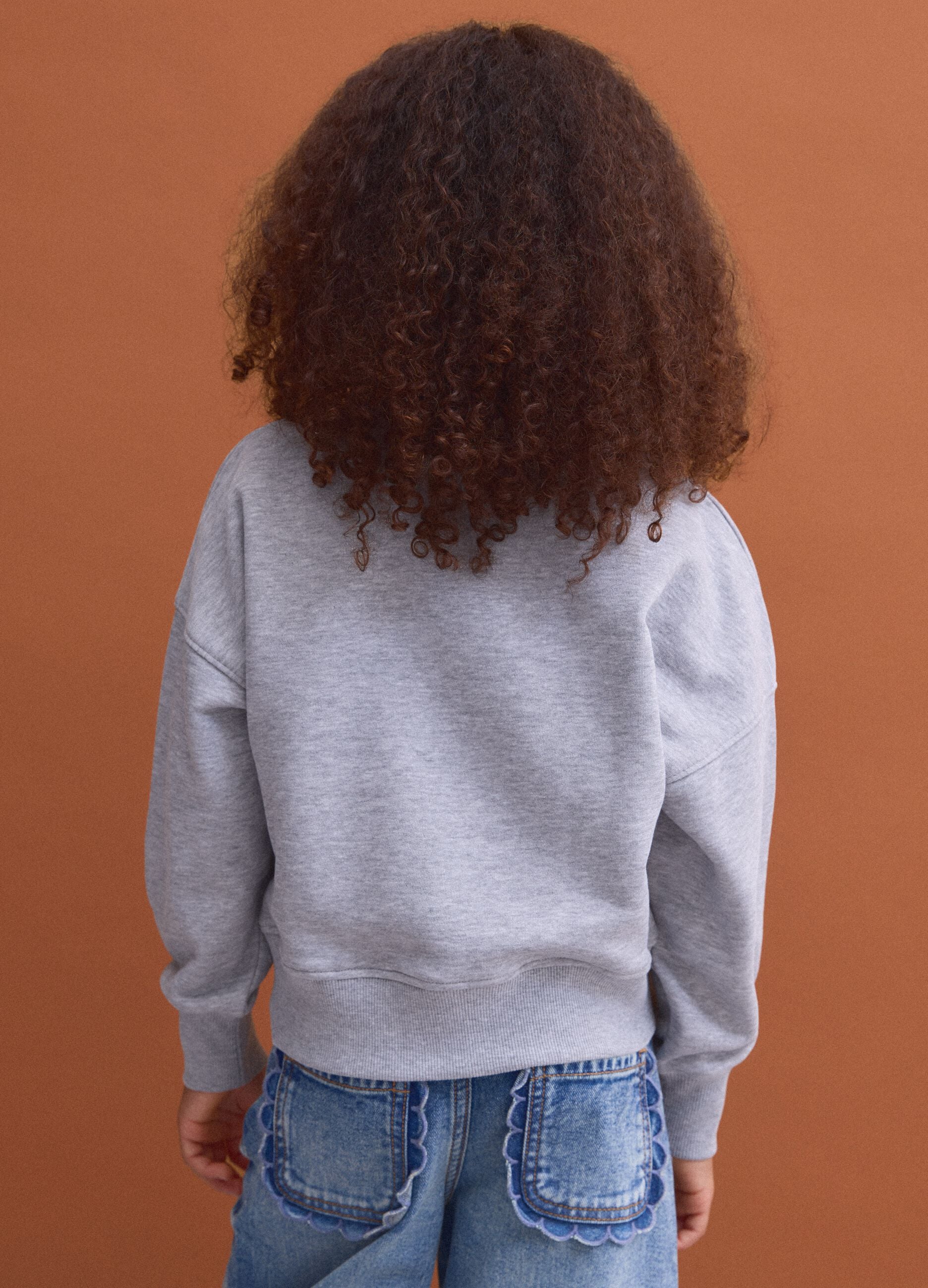 Grey cotton-blend crew-neck sweatshirt with sequins