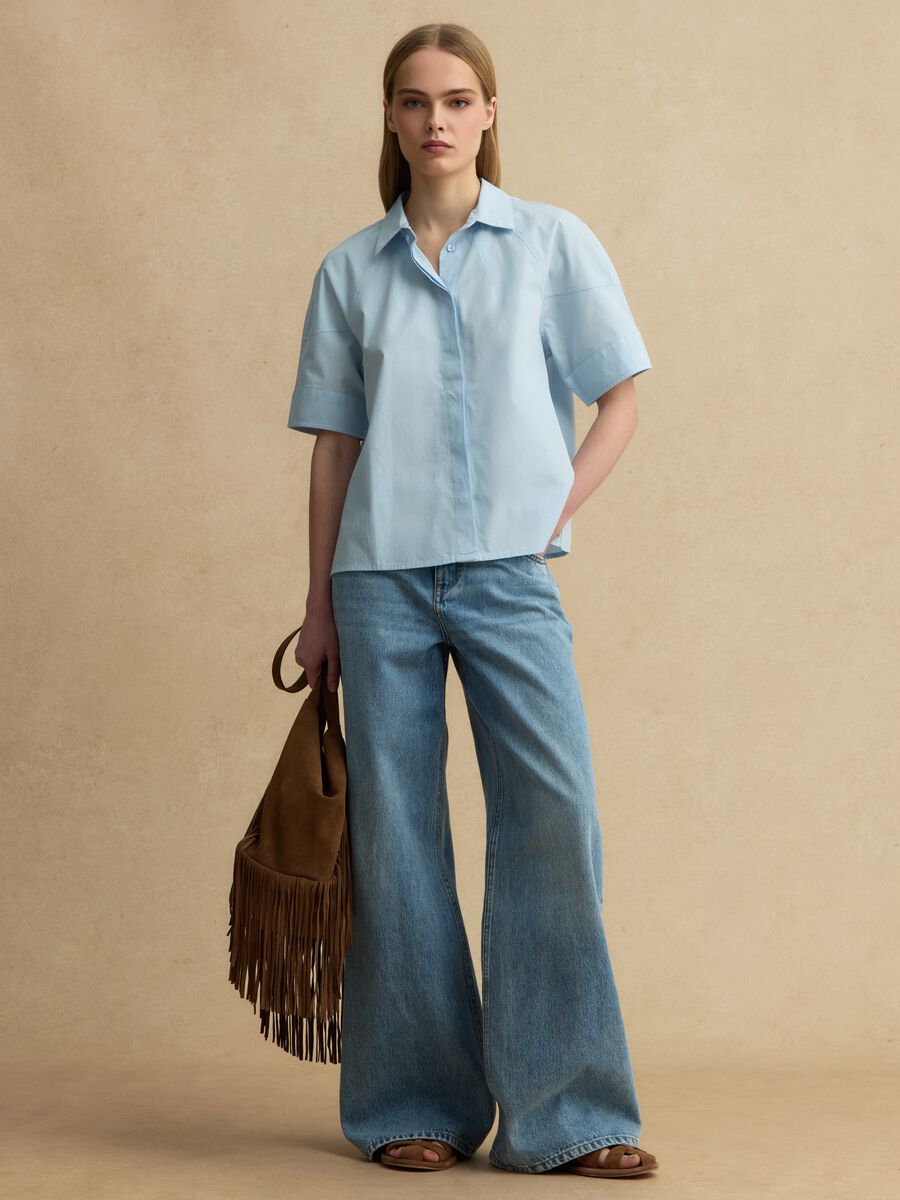 Blue short sleeve pure cotton regular fit shirt_1