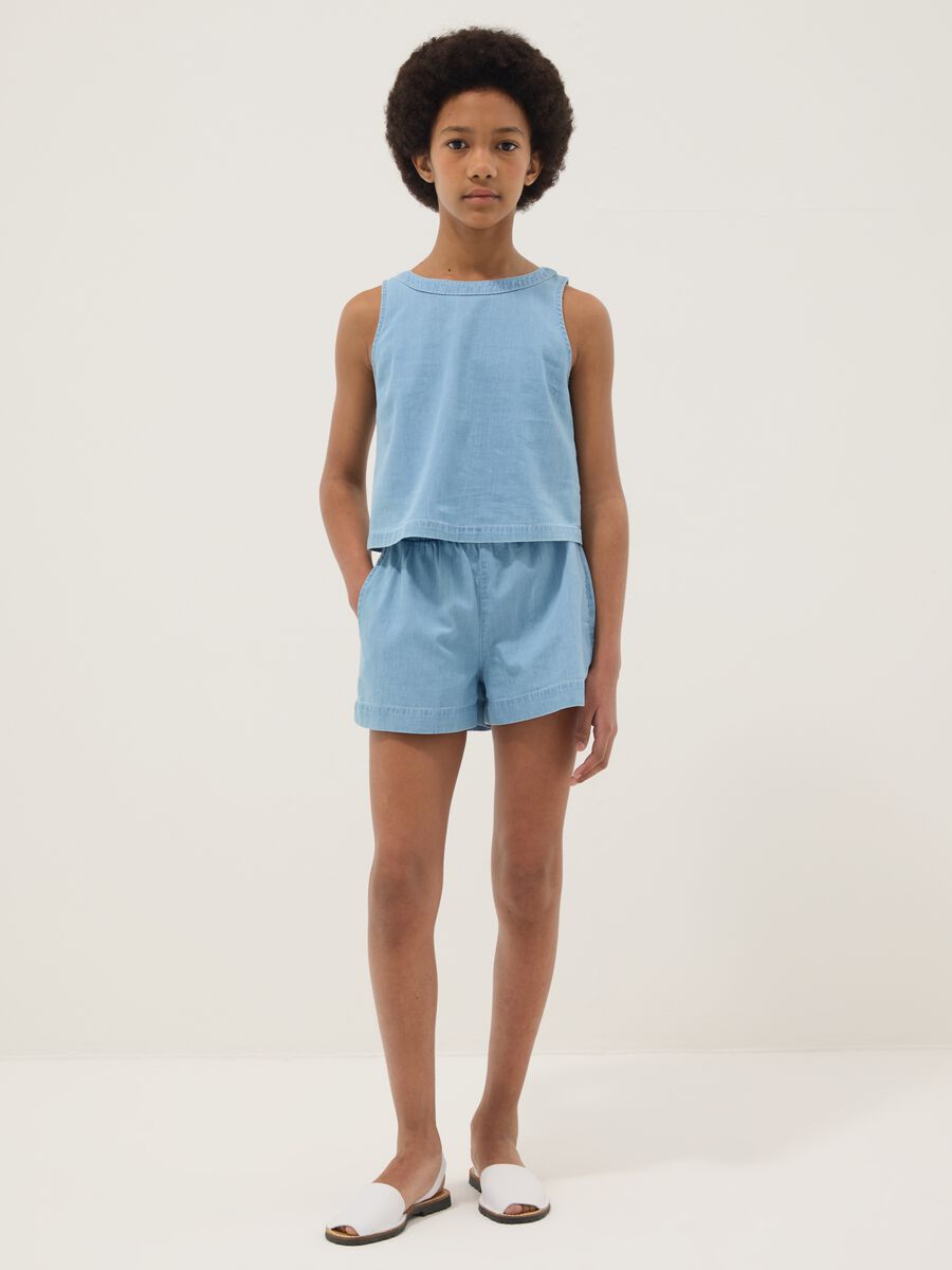 Light blue pure cotton denim shorts for girls, regular fit_0