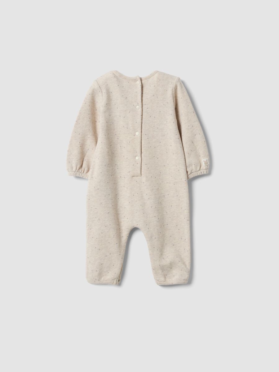 Beige organic stretch cotton sleepsuit with buttons for baby girl_1