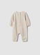 Beige organic stretch cotton sleepsuit with buttons for baby girl_1