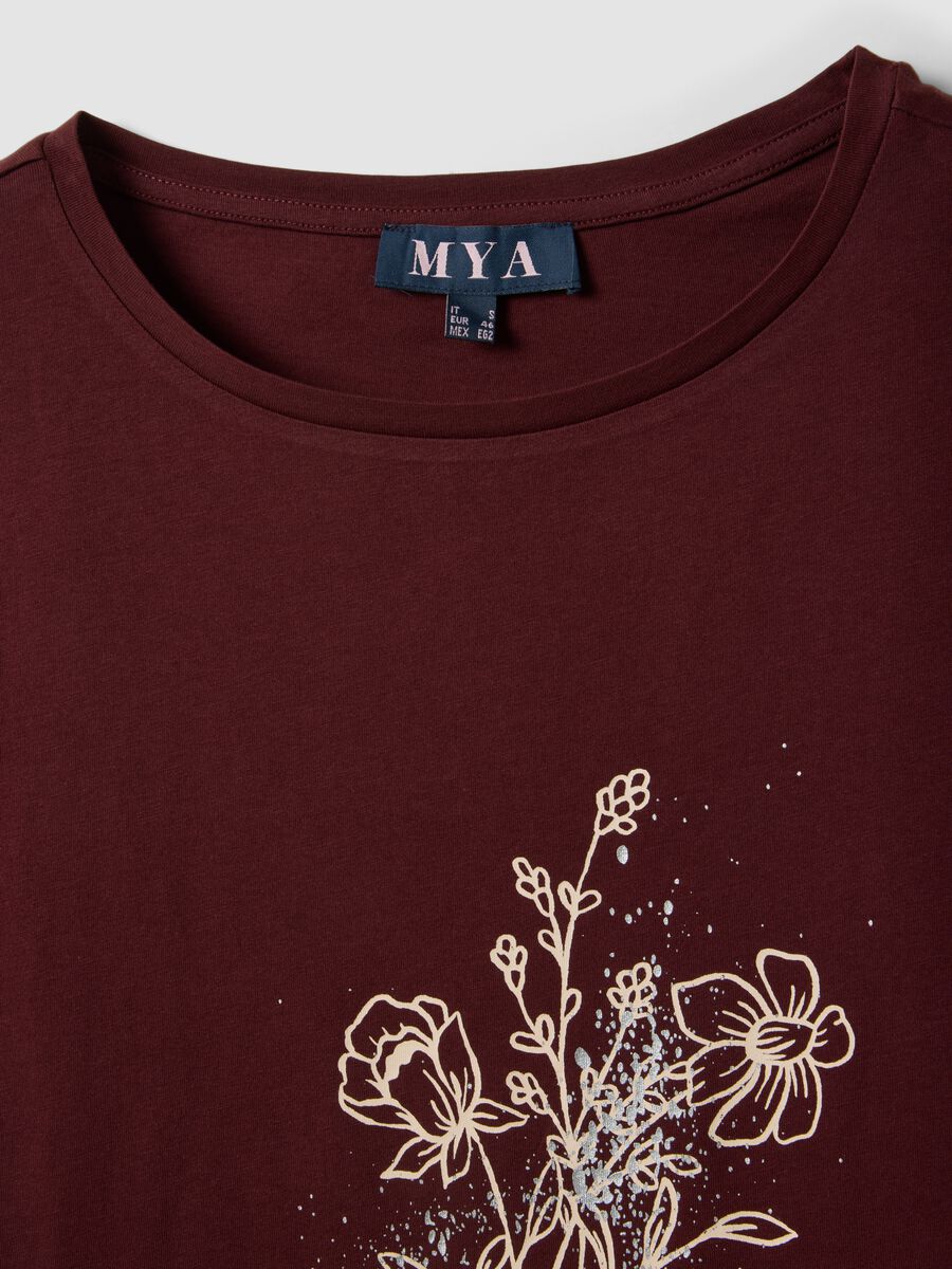 Red pure cotton T-shirt with floral print, regular fit_6