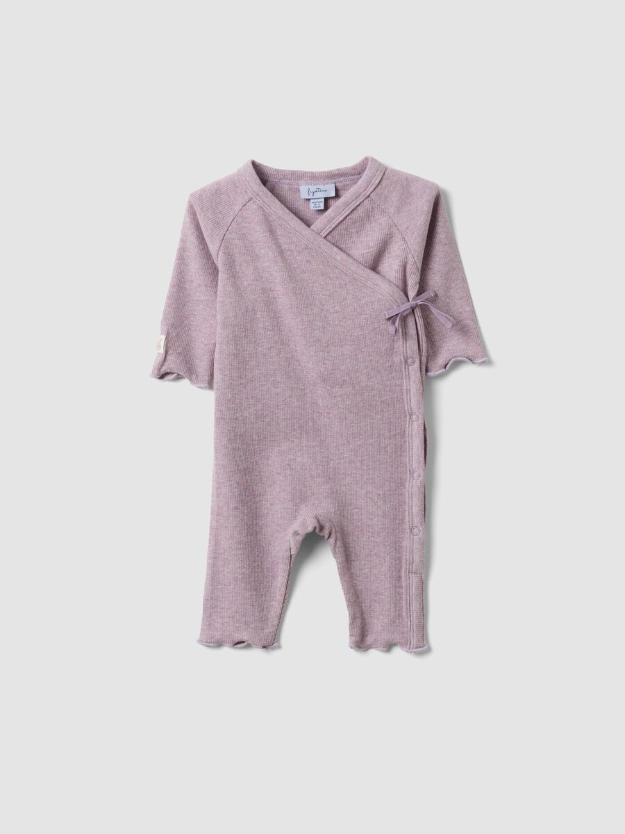 Purple organic cotton wrapover babygrow for baby girl_0