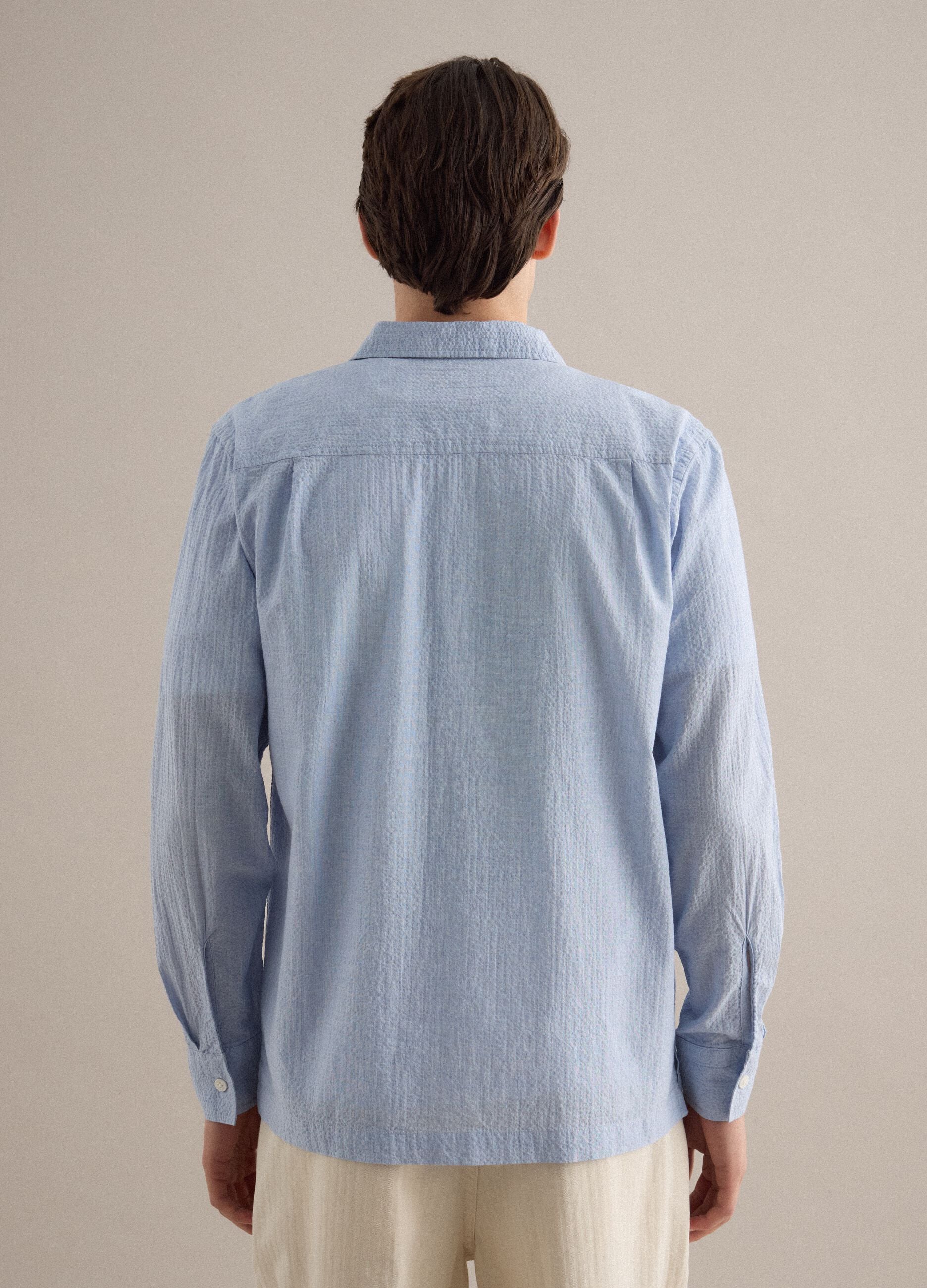 Blue stretch cotton long sleeve shirt regular fit
