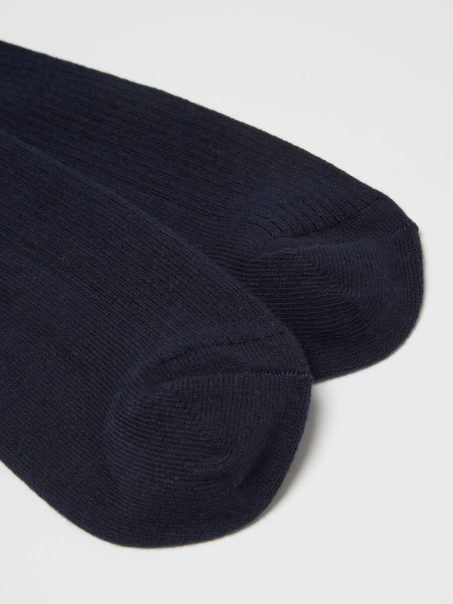 Blue Cotton Blend Midi Socks_1