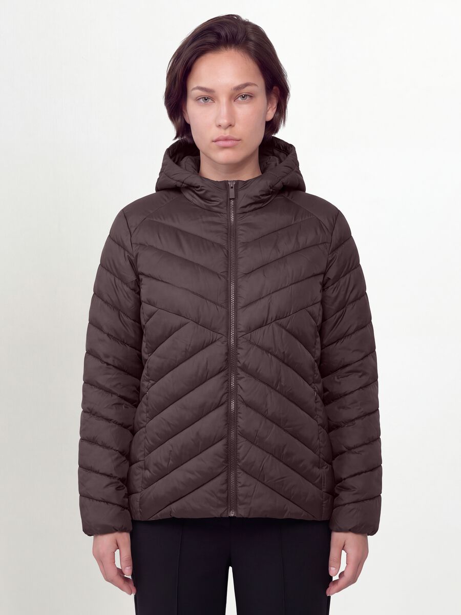 Ultralight purple quilted hooded jacket with zip, regular fit_1
