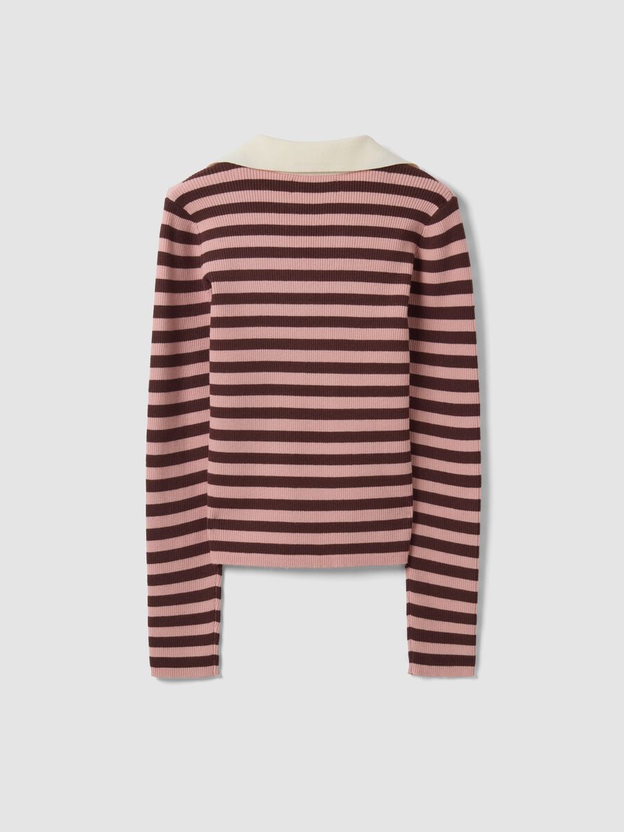 Multicolour striped viscose-blend fitted polo-collar knit top_2